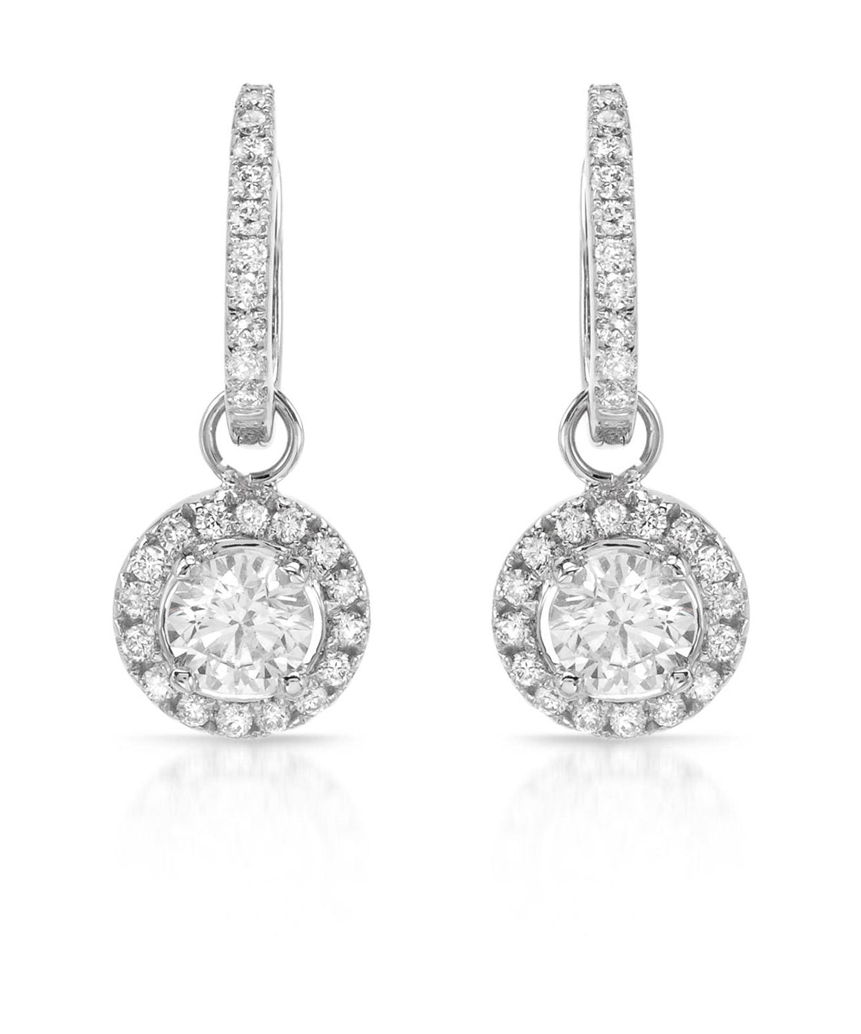 1.54 ctw Diamonds 18k White Gold Halo Dangle Earrings View 1