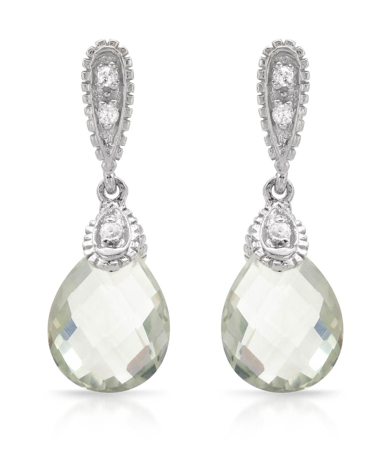 4.72 ctw Natural Green Amethyst and Diamond 14k White Gold Drop Dangle Earrings View 1