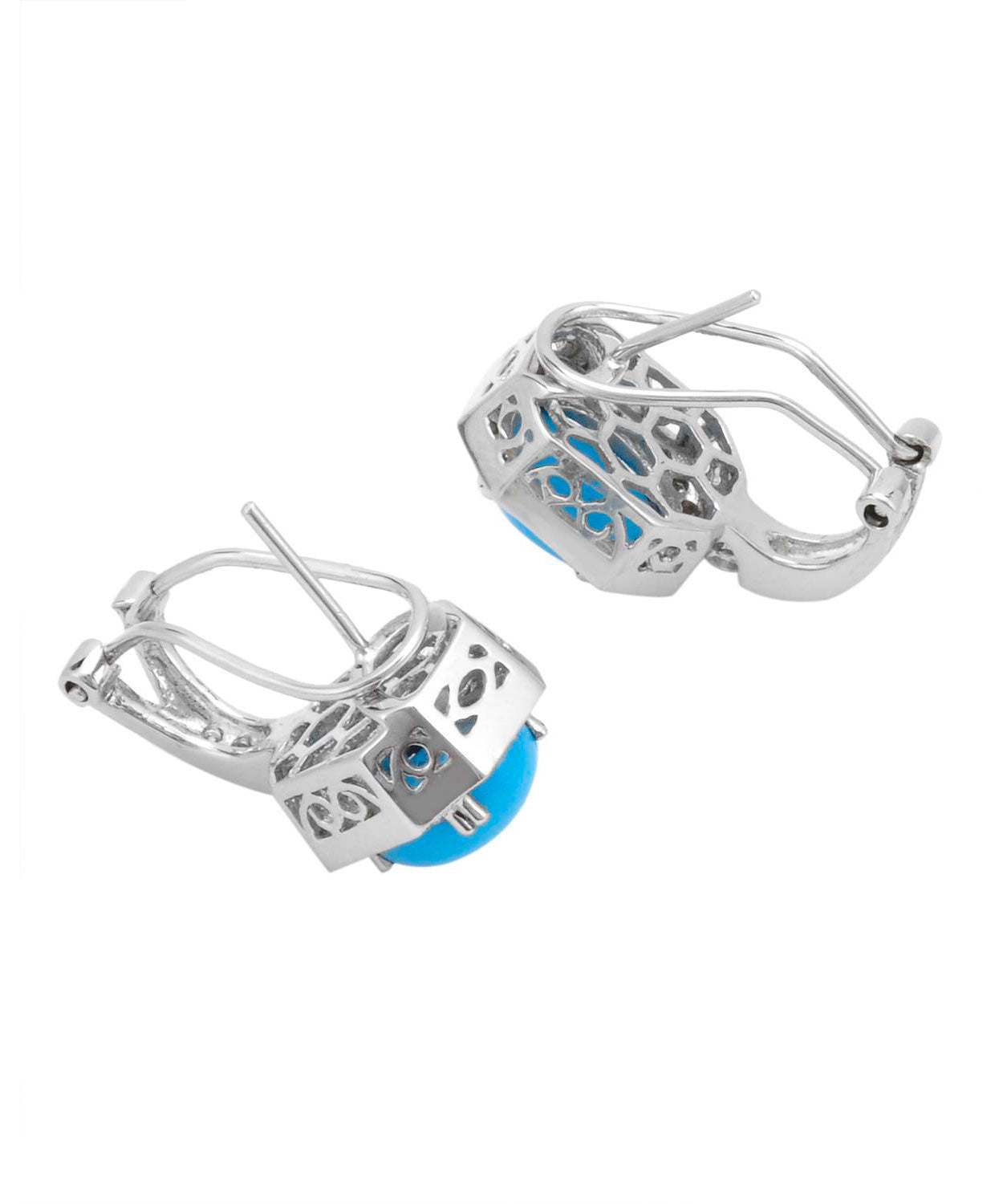4.56 ctw Natural Turquoise and Diamond 14k White Gold Halo Earrings View 2