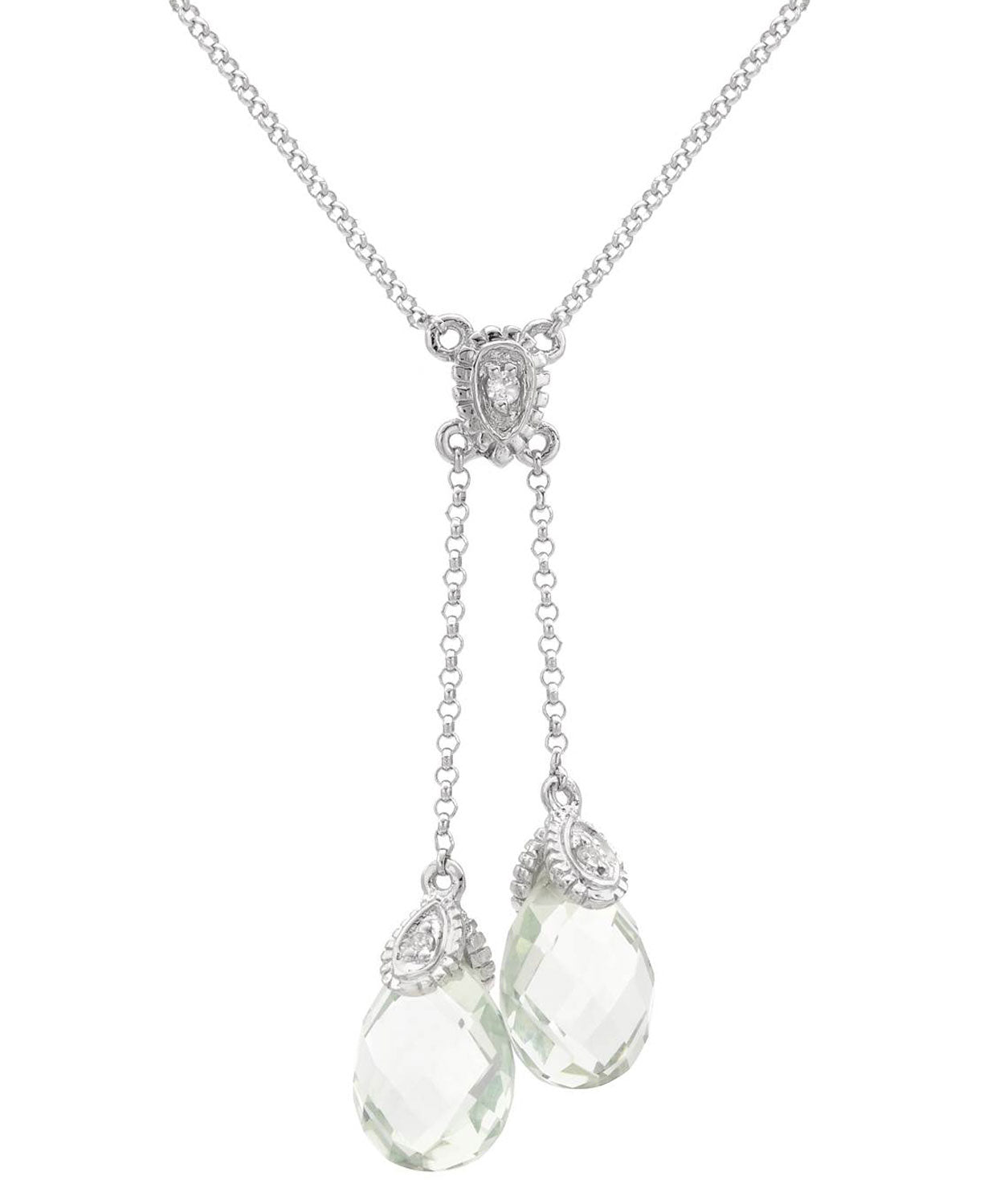 4.61 ctw Natural Light Green Amethyst and Diamond 14k Gold Drop Necklace View 1