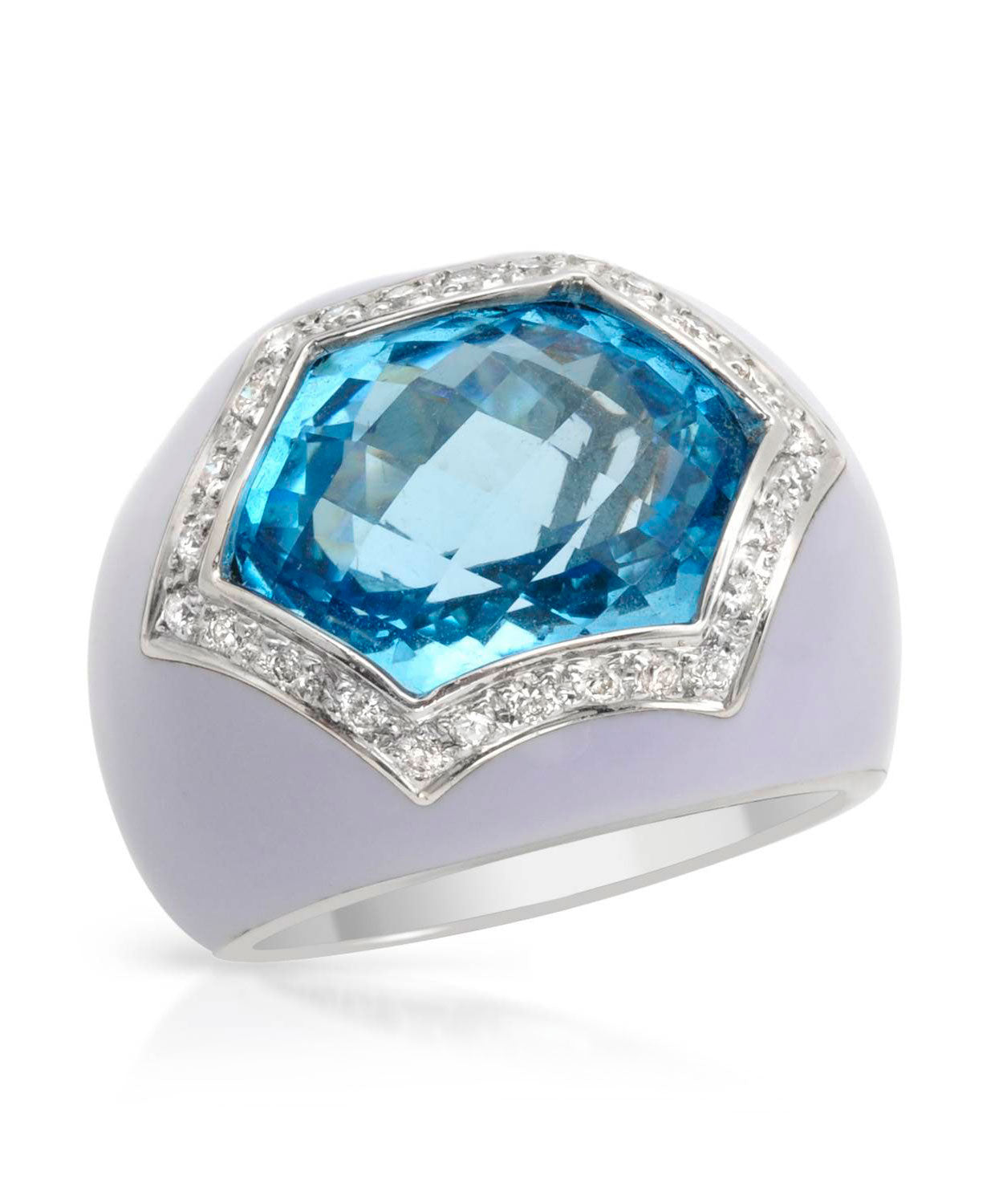 11.22 ctw Natural Swiss Blue Topaz and Diamond 14k Gold & Enamel Bold Cocktail Ring View 1