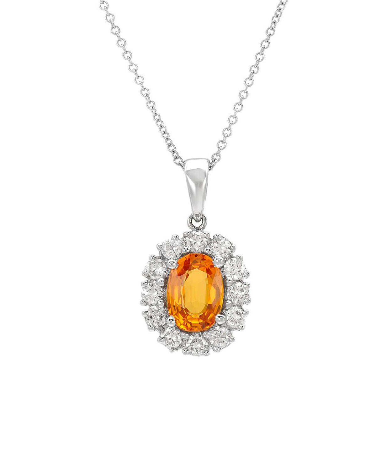 2.21 ctw Natural Orange Sapphire and Diamond 14k Gold Classic Pendant With Chain View 1
