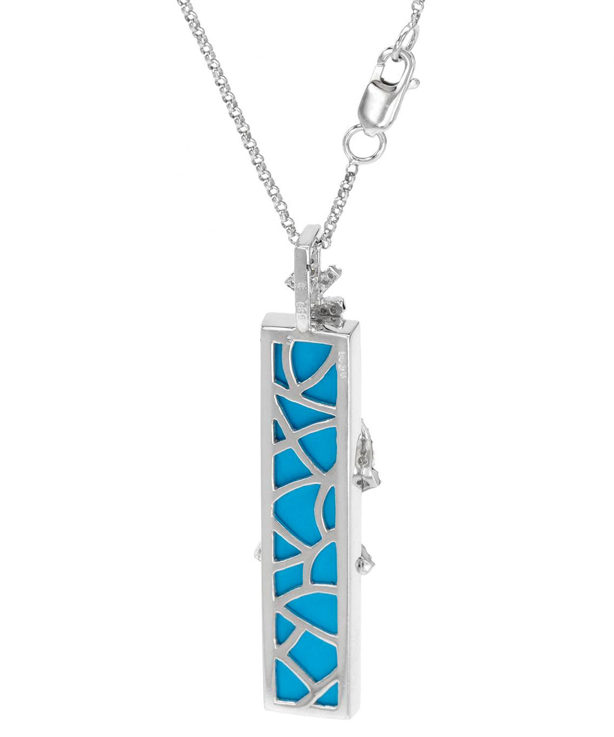 6.17 ctw Turquoise and Diamond 14k Gold Contemporary Pendant With Chain View 2