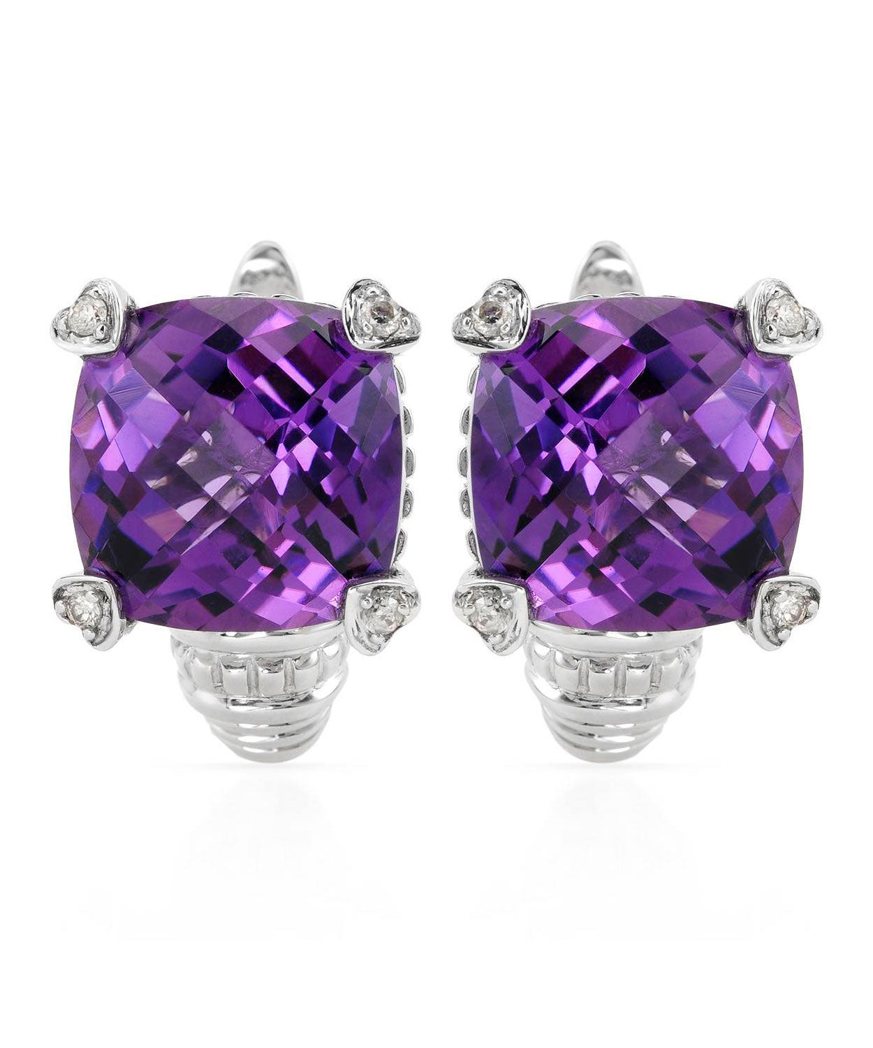 14.93 ctw Natural Amethyst and Diamond 14k Gold Fashion Earrings View 1