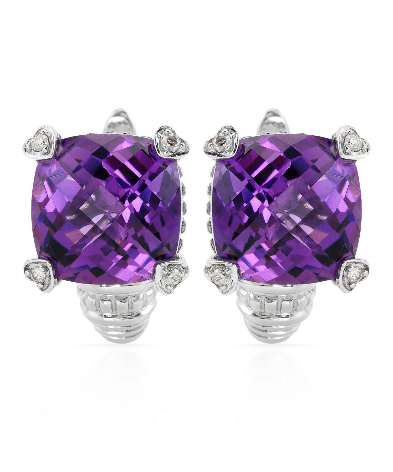 14.93 ctw Natural Amethyst and Diamond 14k Gold Fashion Earrings View 1