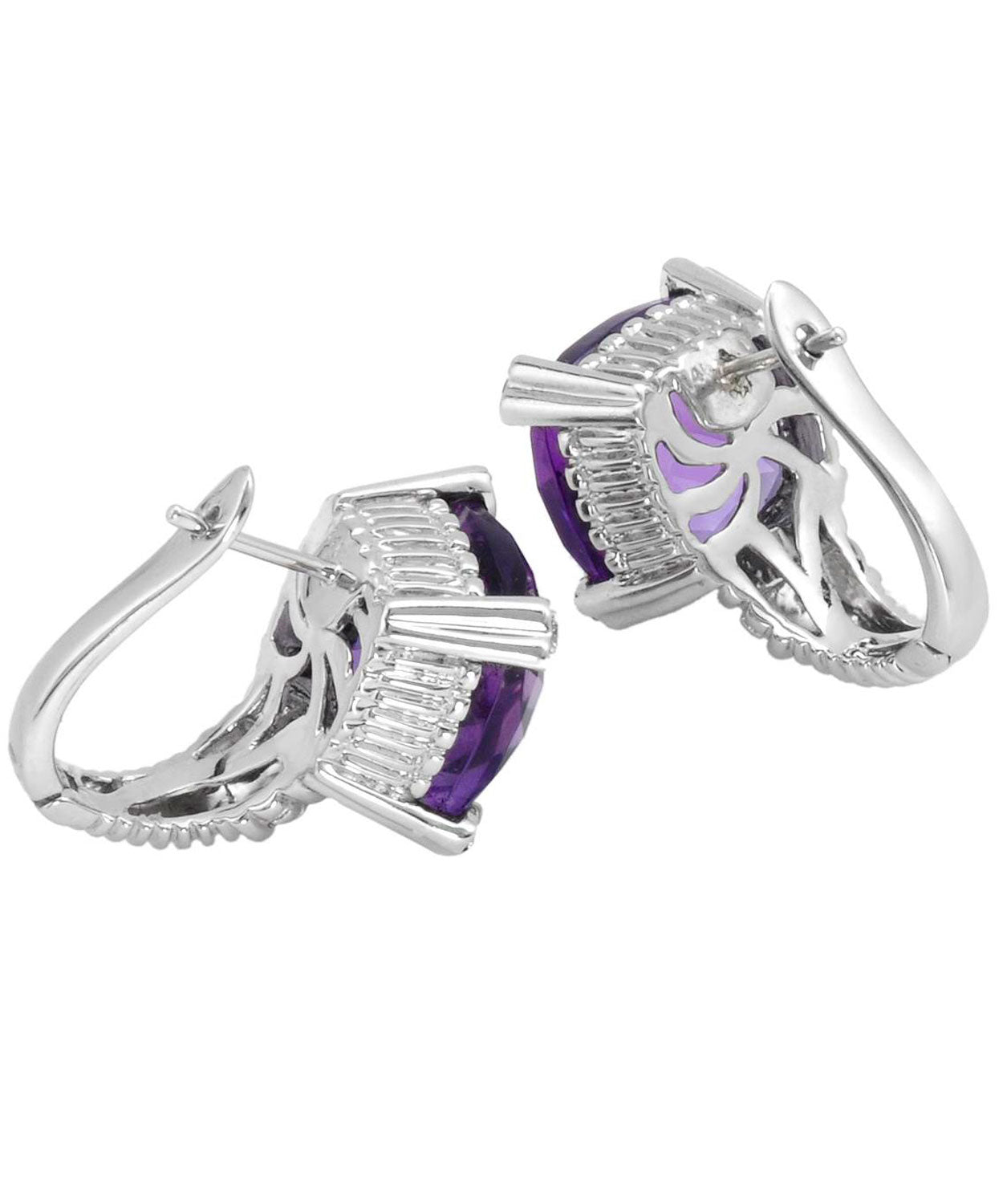 14.93 ctw Natural Amethyst and Diamond 14k Gold Fashion Earrings View 2