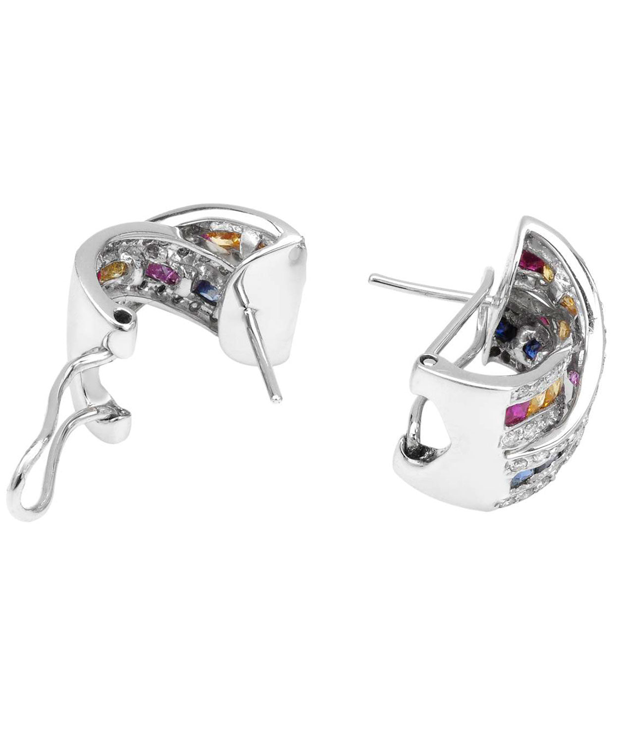 3.68 ctw Natural Multi-Color Sapphire and Diamond 14k White Gold Earrings View 2
