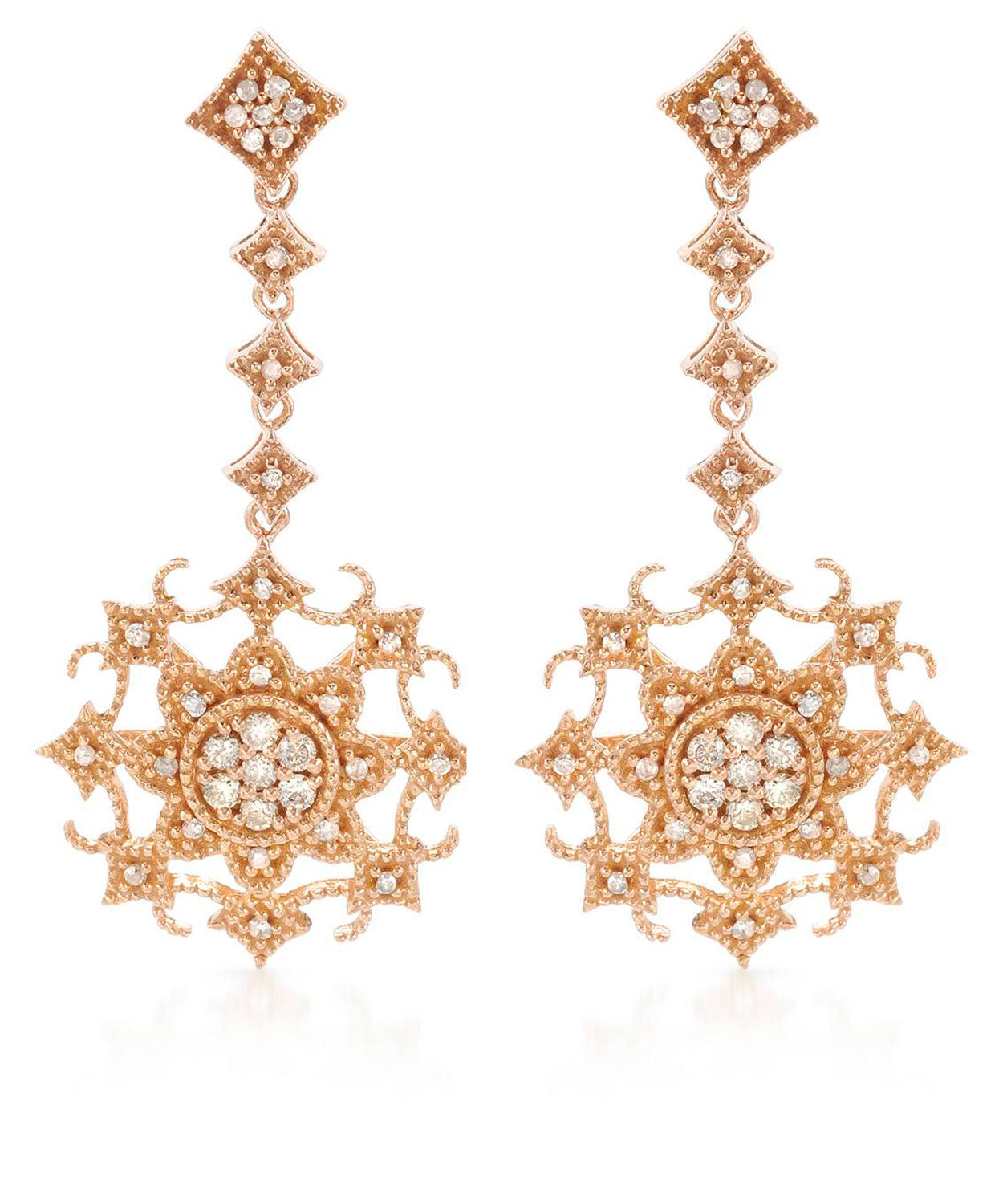 0.33 ctw Diamond 14k Rose Gold Victorian Style Dangle Earrings View 1
