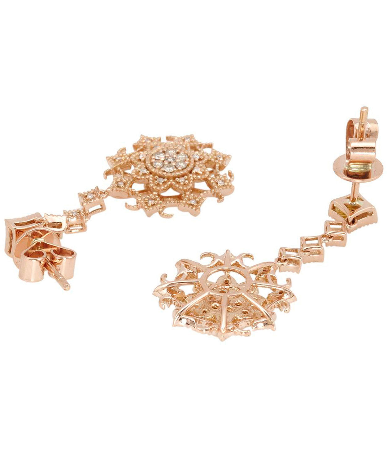 0.33 ctw Diamond 14k Rose Gold Victorian Style Dangle Earrings View 2