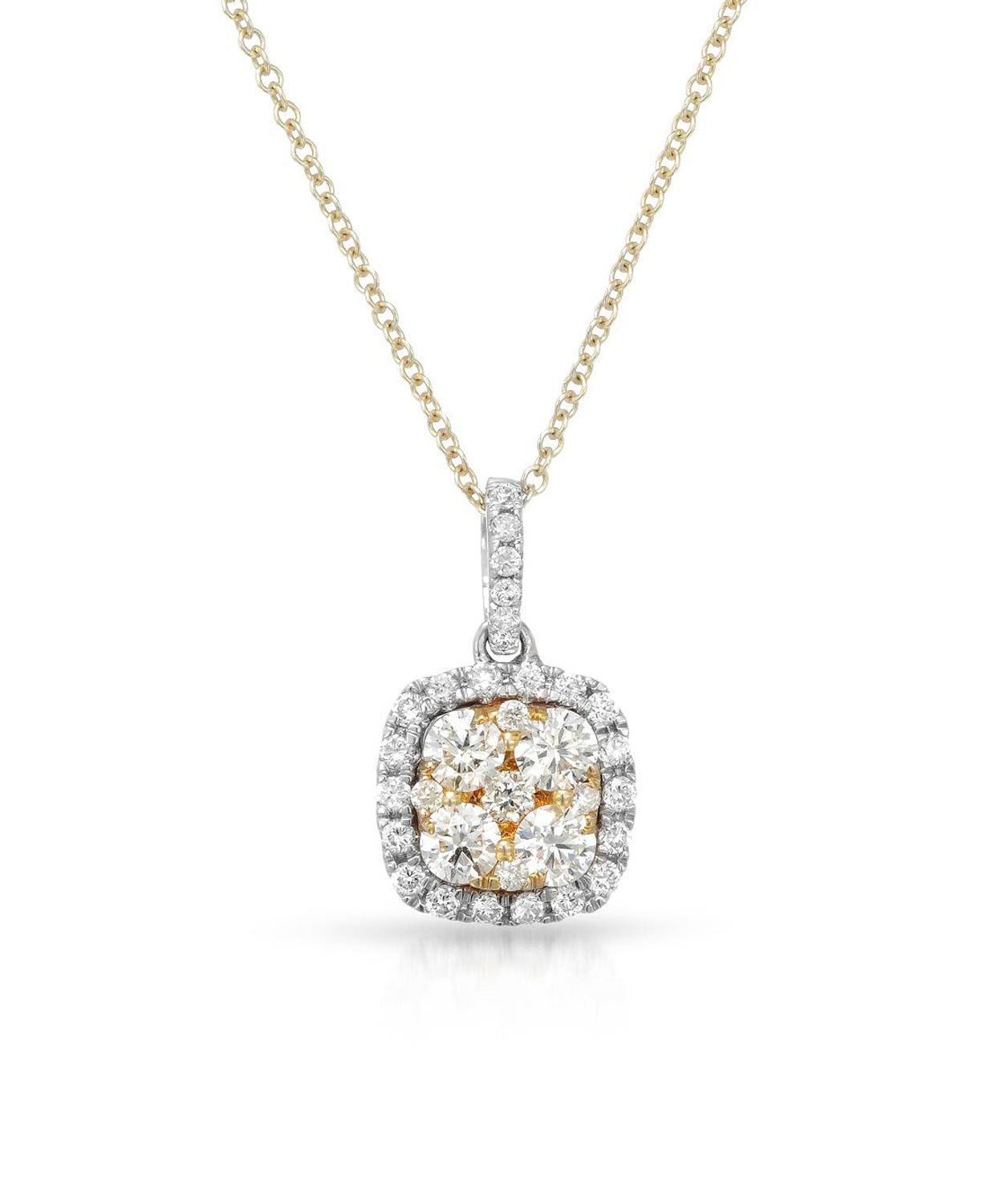 0.70 ctw Fancy Yellow and White Diamond 14k Gold Cluster Pendant With Chain View 1