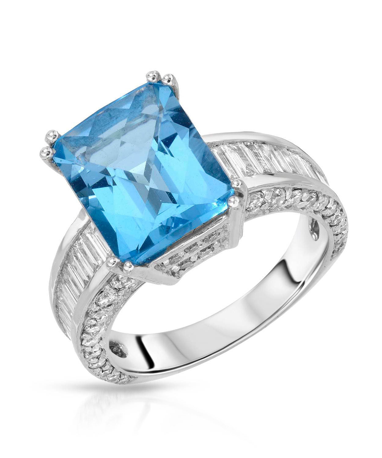 Glamour Toujours Collection 6.80 ctw Natural Swiss Blue Topaz and Diamond 14k Gold Cocktail Ring View 1