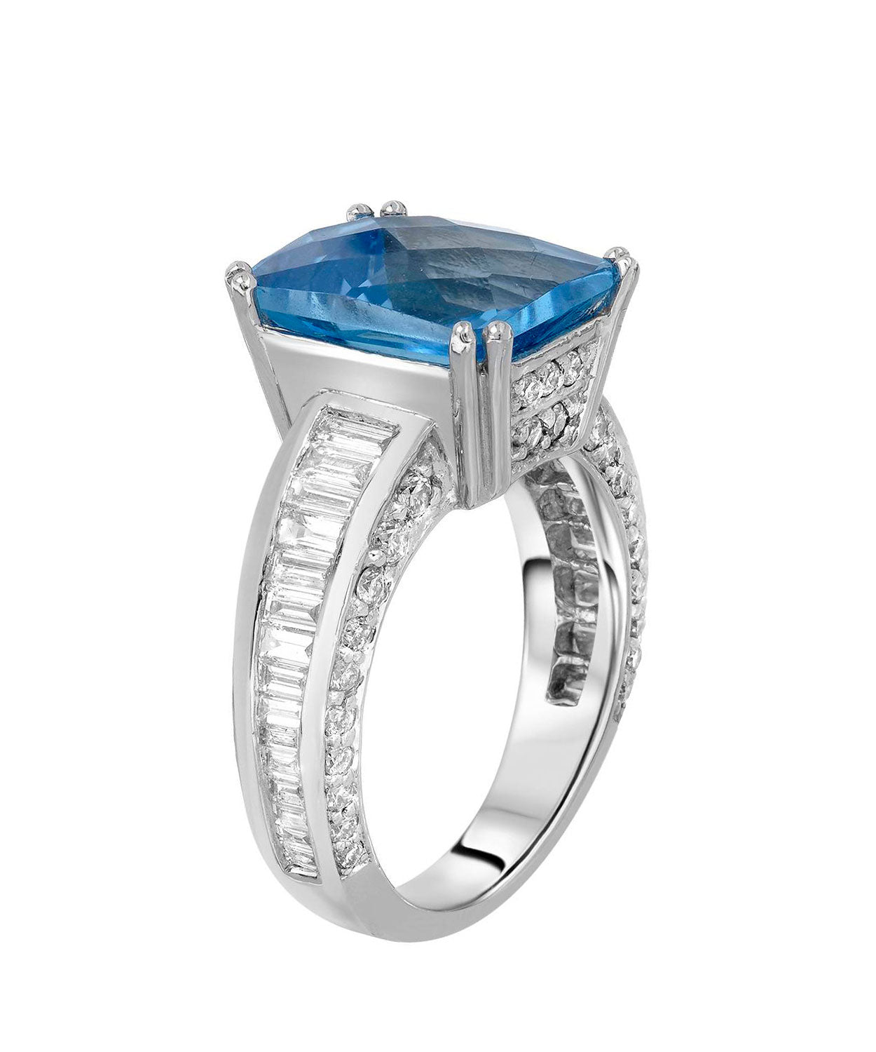 Glamour Toujours Collection 6.80 ctw Natural Swiss Blue Topaz and Diamond 14k Gold Cocktail Ring View 2
