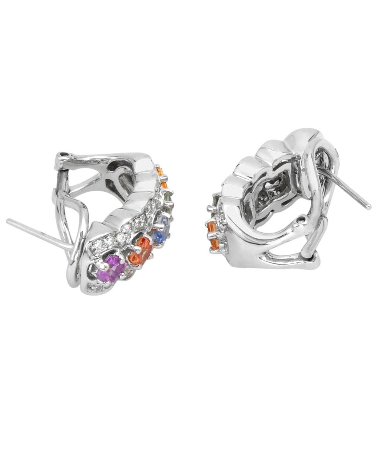 2.18 ctw Natural Multi-Color Sapphire and Diamond 14k White Gold Earrings View 2