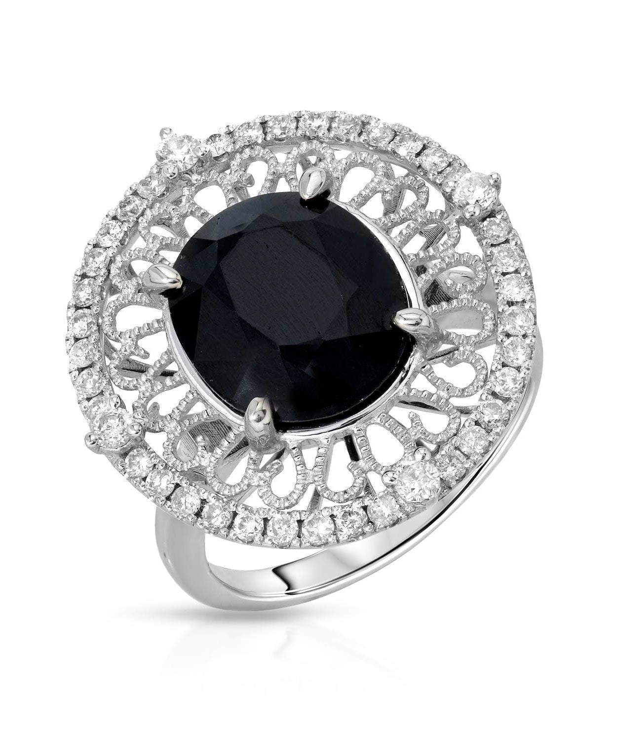 6.39 ctw Natural Midnight Blue Sapphire and Diamond 14k Gold Victorian Style Cocktail Ring View 1