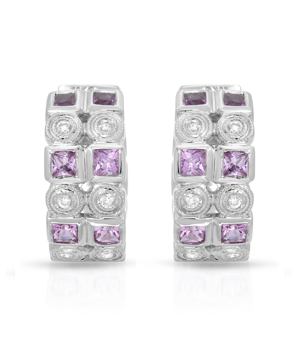 1.38 ctw Natural Pink Sapphire and Diamond 18k Gold Fashion Cocktail Earrings View 1