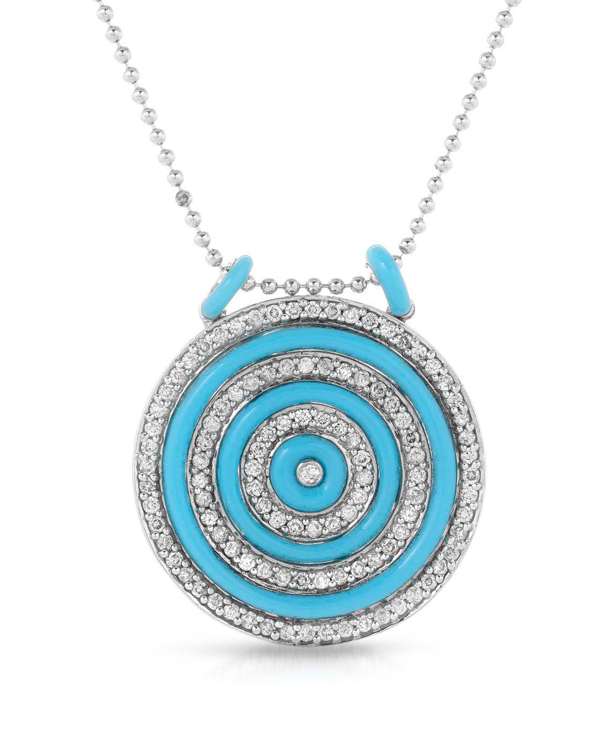 3.68 ctw Sleeping Beauty Turquoise and Diamond 14k Gold Disk Pendant With Chain View 1