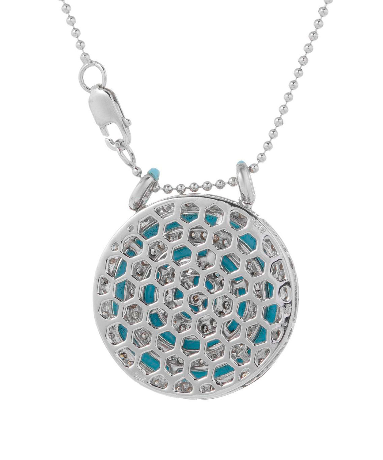 3.68 ctw Sleeping Beauty Turquoise and Diamond 14k Gold Disk Pendant With Chain View 2