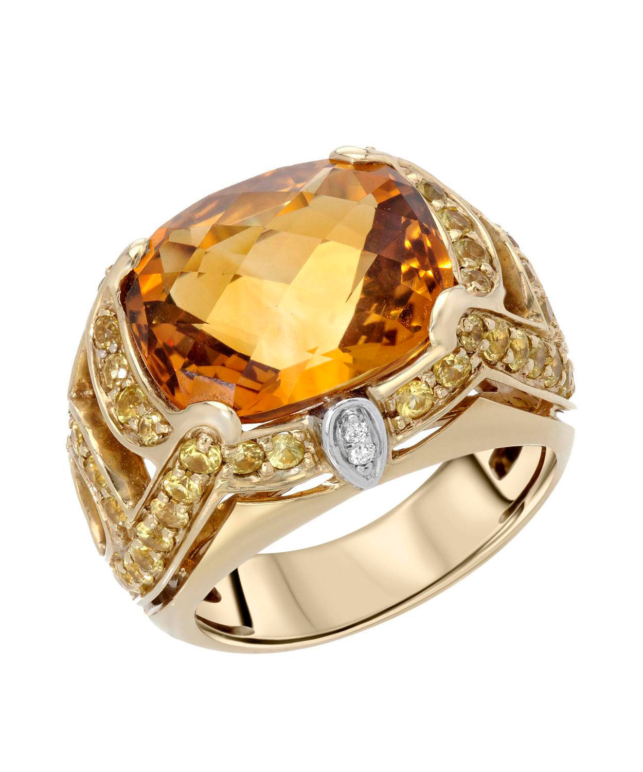 Glamour Toujours Collection 10.33 ctw Natural Honey Citrine, Yellow Sapphire and Diamond 14k Gold Cocktail Ring View 1