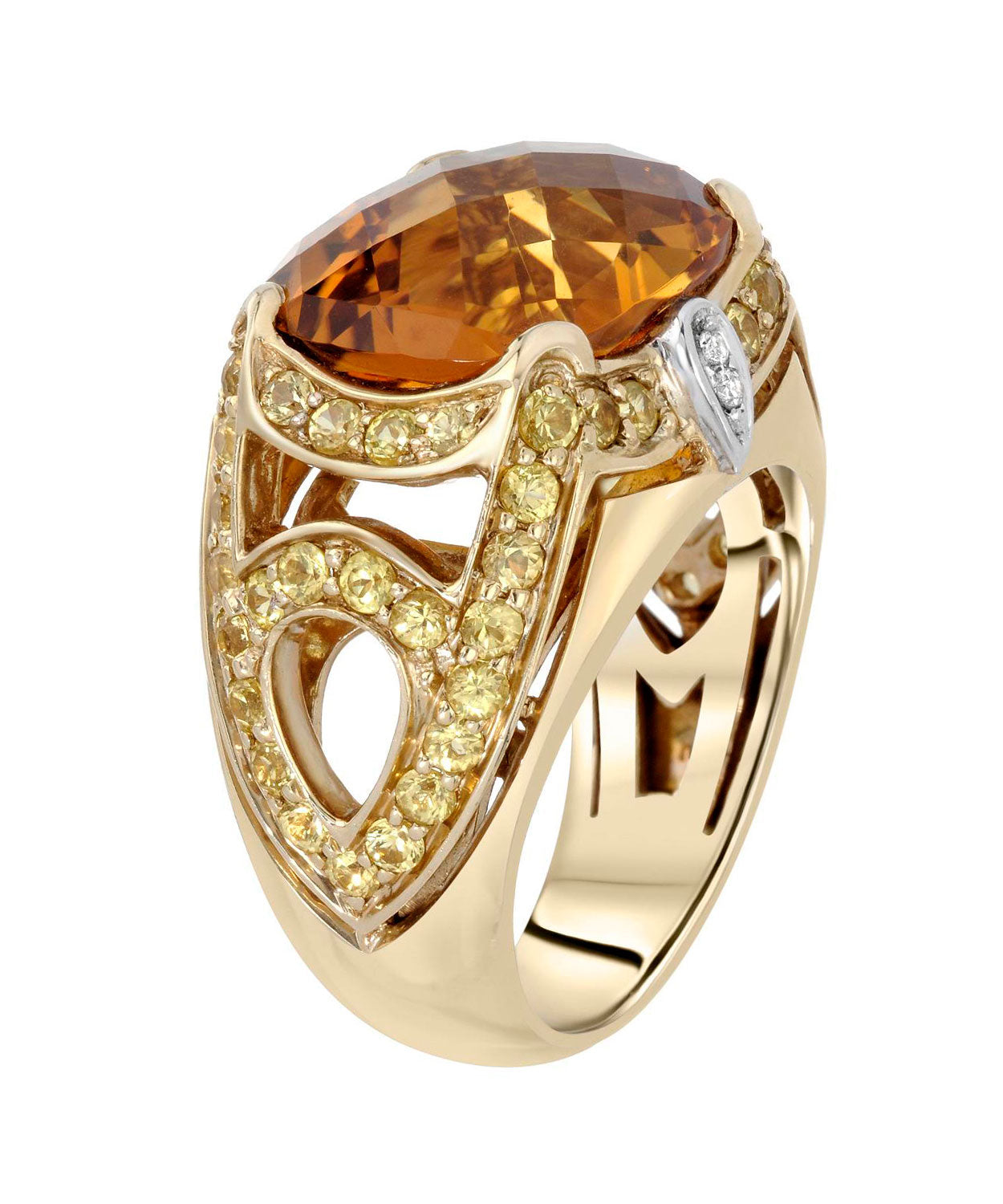 Glamour Toujours Collection 10.33 ctw Natural Honey Citrine, Yellow Sapphire and Diamond 14k Gold Cocktail Ring View 2
