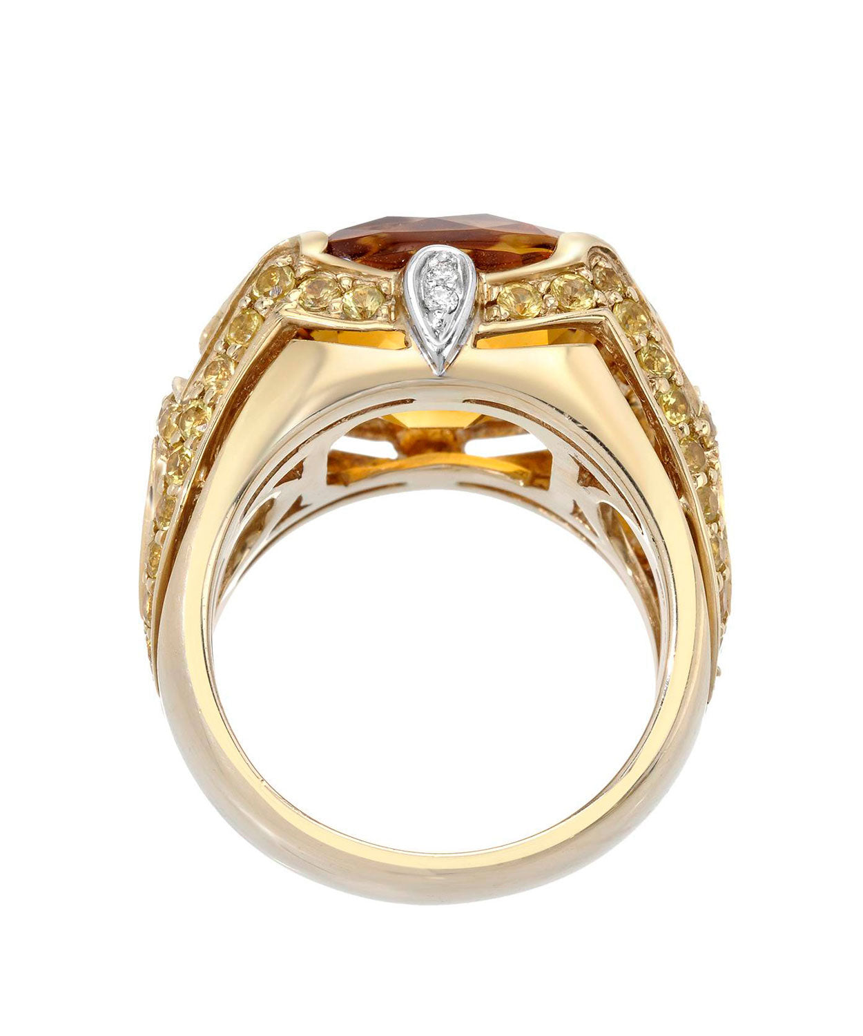 Glamour Toujours Collection 10.33 ctw Natural Honey Citrine, Yellow Sapphire and Diamond 14k Gold Cocktail Ring View 3