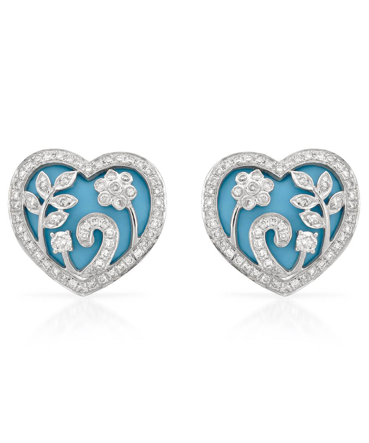 Patterns Of Love Collection 0.79 ctw Diamond and Turquoise 18k Gold Heart & Flowers Earrings View 1