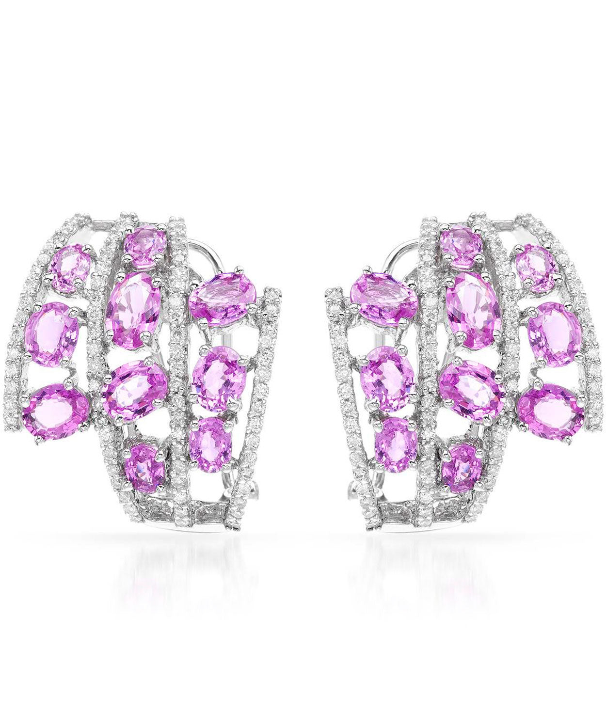 8.17 ctw Natural Pink Sapphire and Diamond 18k White Gold Elegant Cocktail Earrings View 1