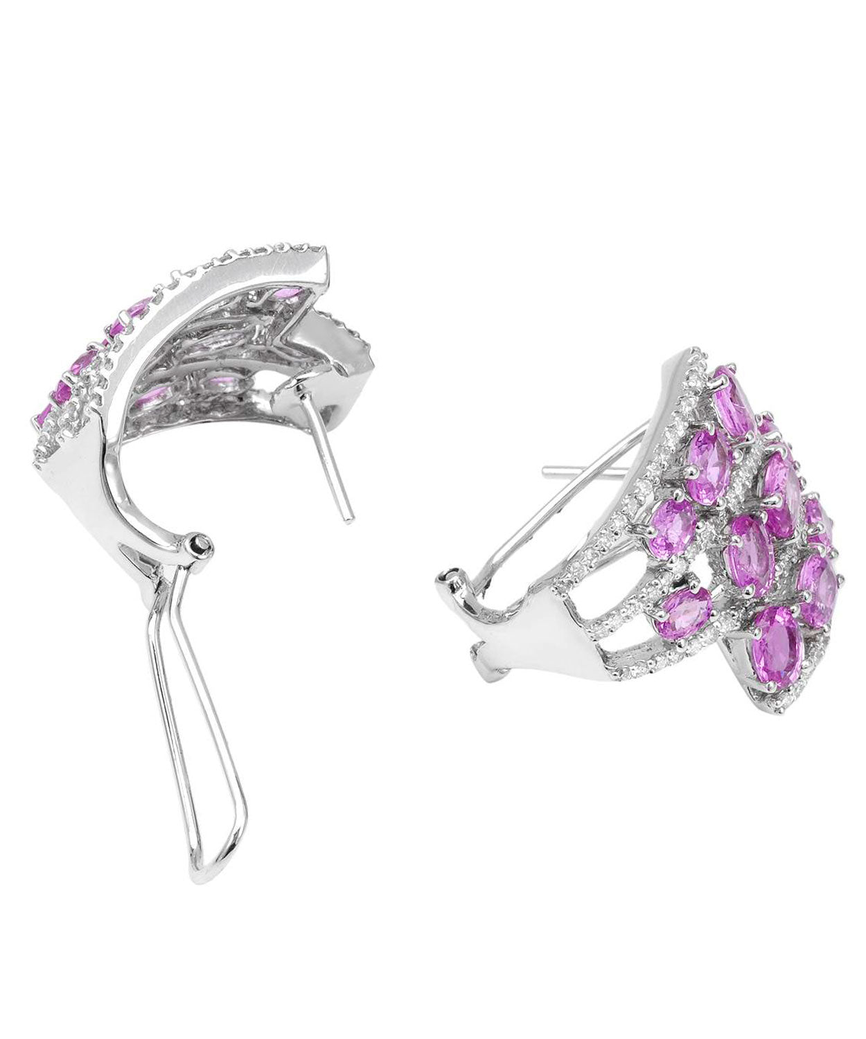 8.17 ctw Natural Pink Sapphire and Diamond 18k White Gold Elegant Cocktail Earrings View 2