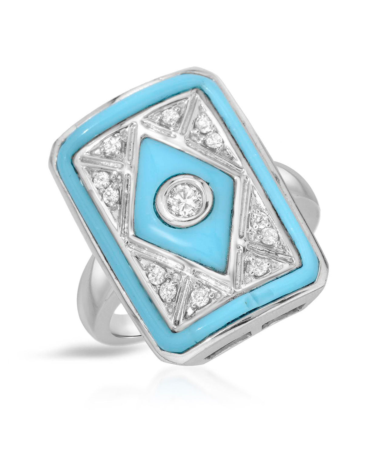 1.25 ctw Created Turquoise and Diamond 14k White Gold Rectangle Cocktail Ring View 1