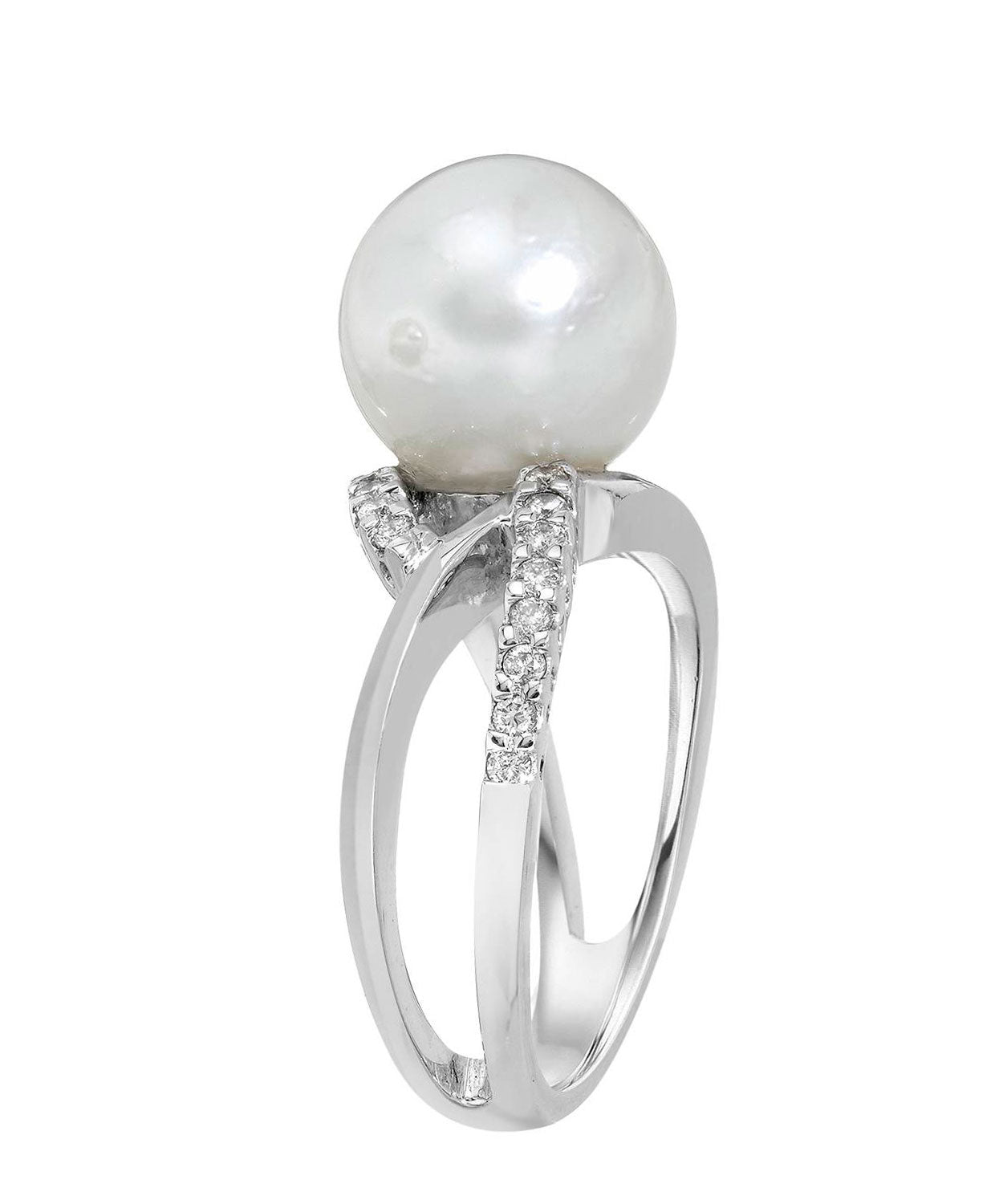 11.5 mm Natural Freshwater Pearl and Diamond 18k White Gold Ring View 2