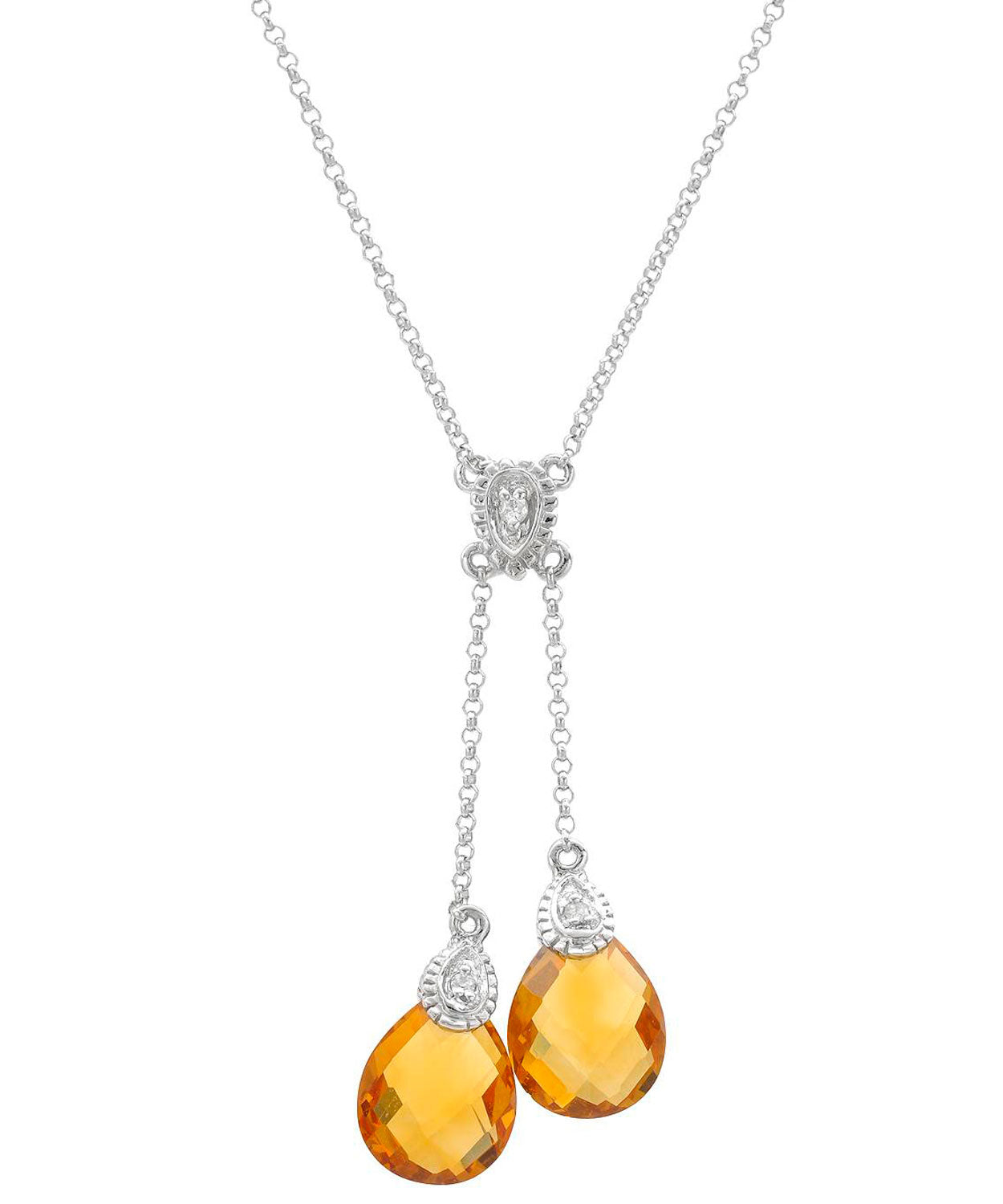 4.77 ctw Natural Honey Citrine and Diamond 14k White Gold Drop Necklace View 1