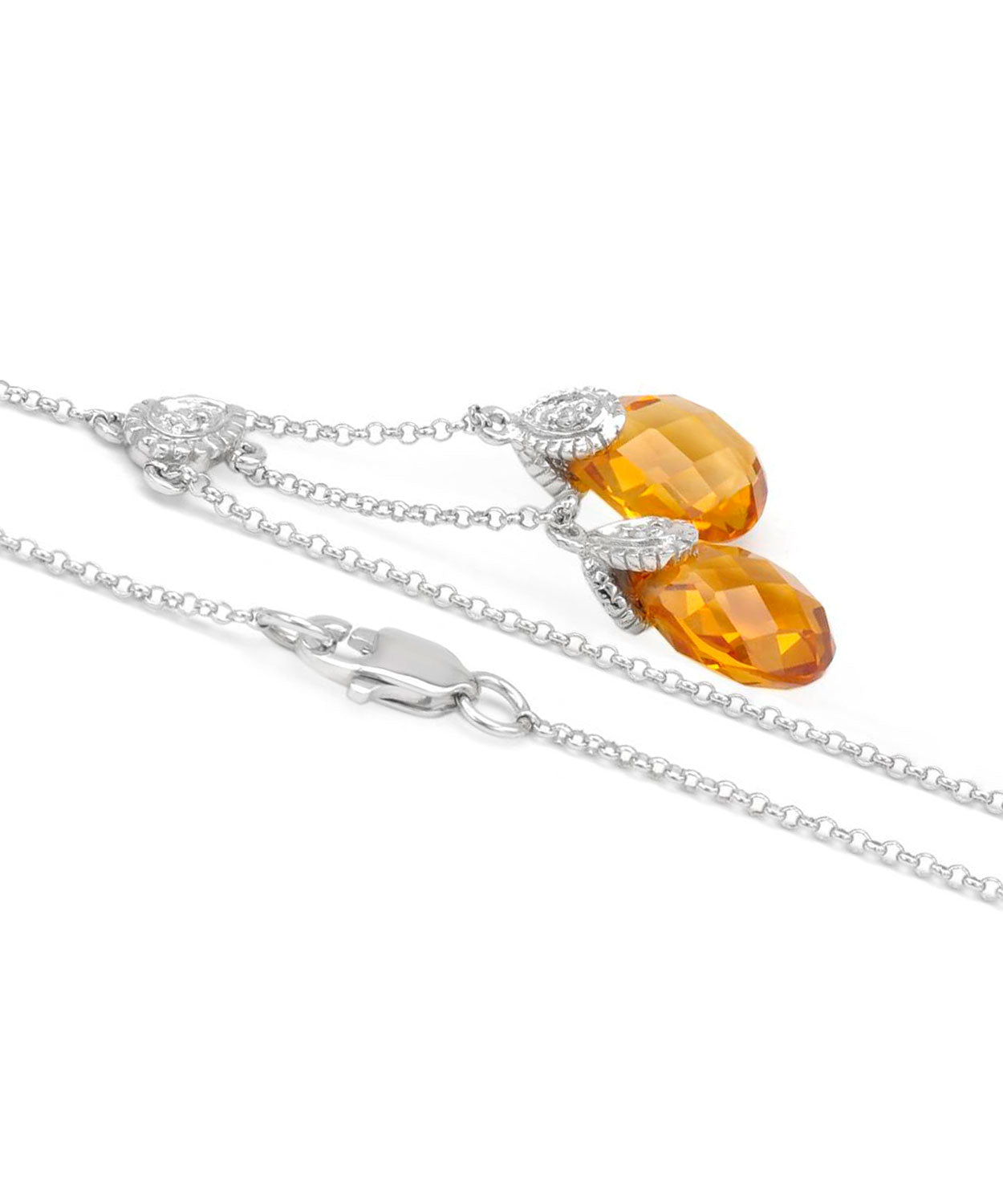 4.77 ctw Natural Honey Citrine and Diamond 14k White Gold Drop Necklace View 2
