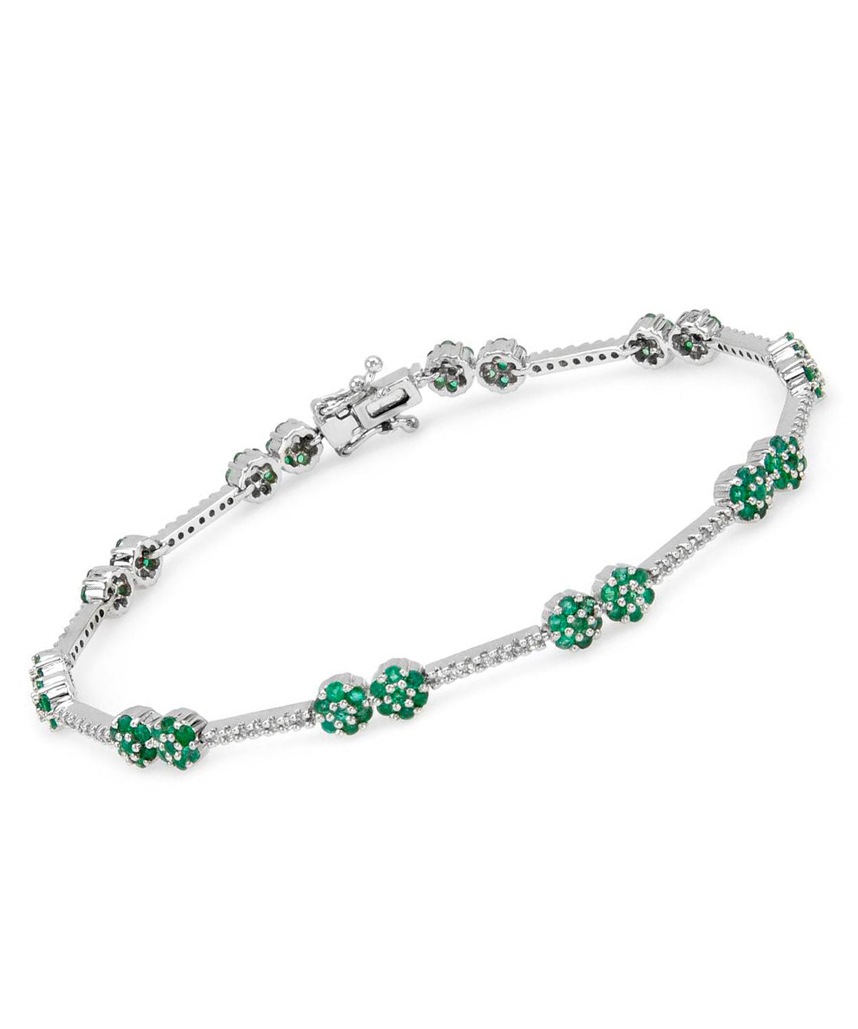 2.43 ctw Natural Emerald and Diamond 14k White Gold Flower Link Bracelet View 1