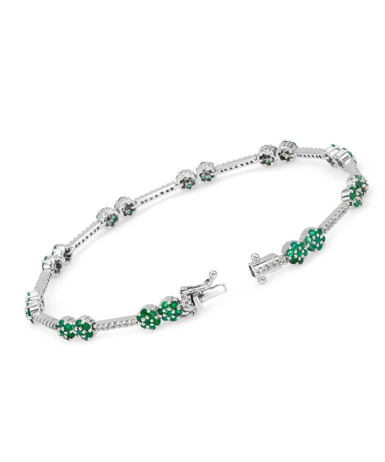 2.43 ctw Natural Emerald and Diamond 14k White Gold Flower Link Bracelet View 2