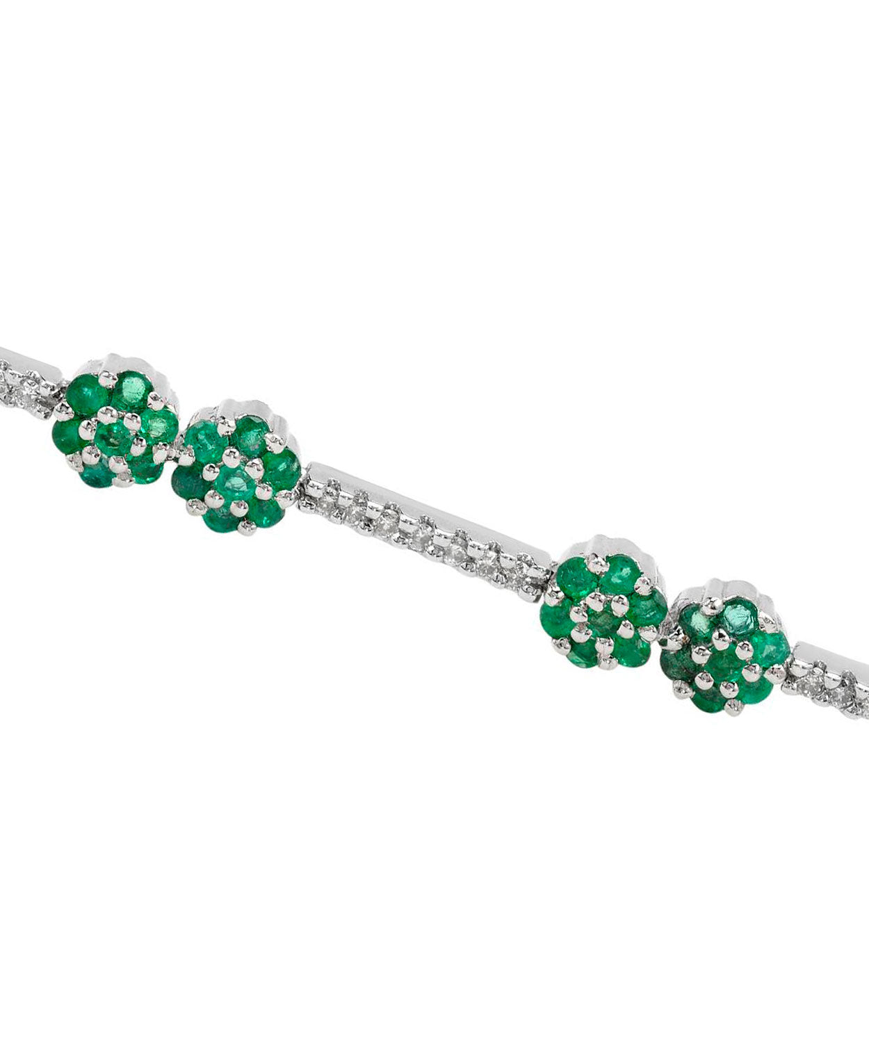 2.43 ctw Natural Emerald and Diamond 14k White Gold Flower Link Bracelet View 3