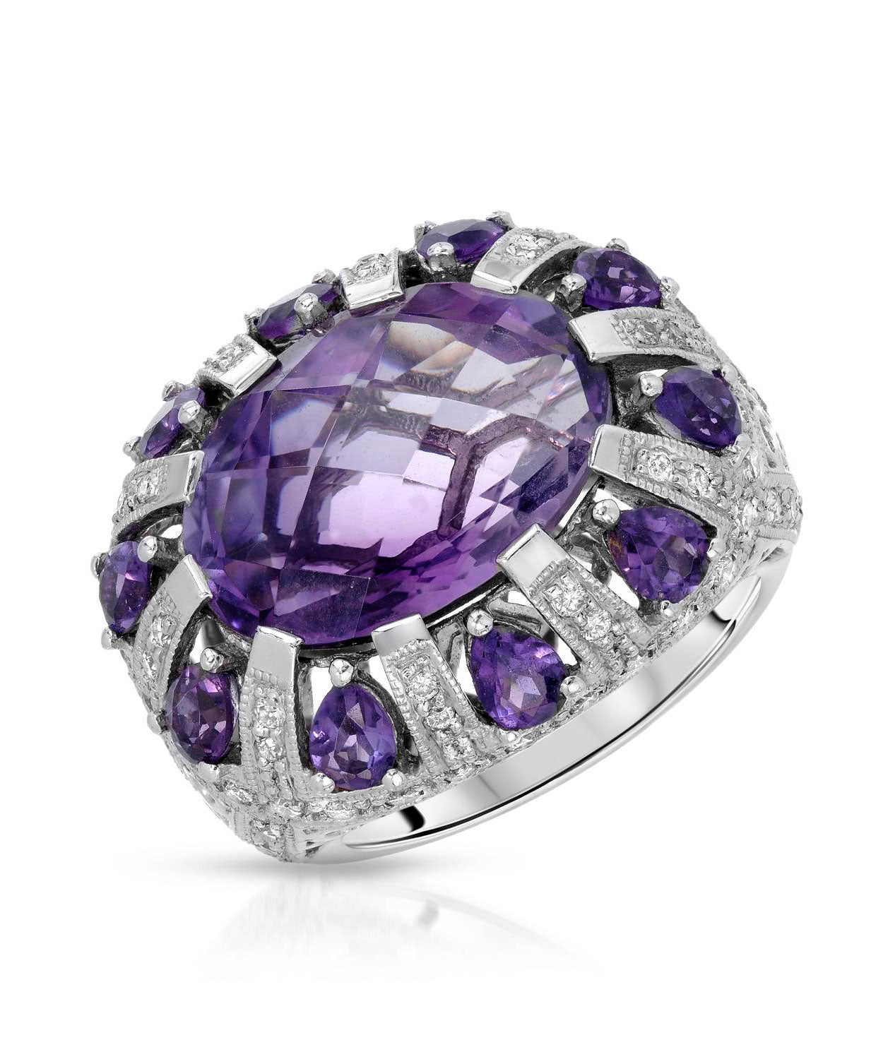 Glamour Toujours Collection 11.84 ctw Natural Amethyst and Diamond 18k Gold Bold Cocktail Ring View 1