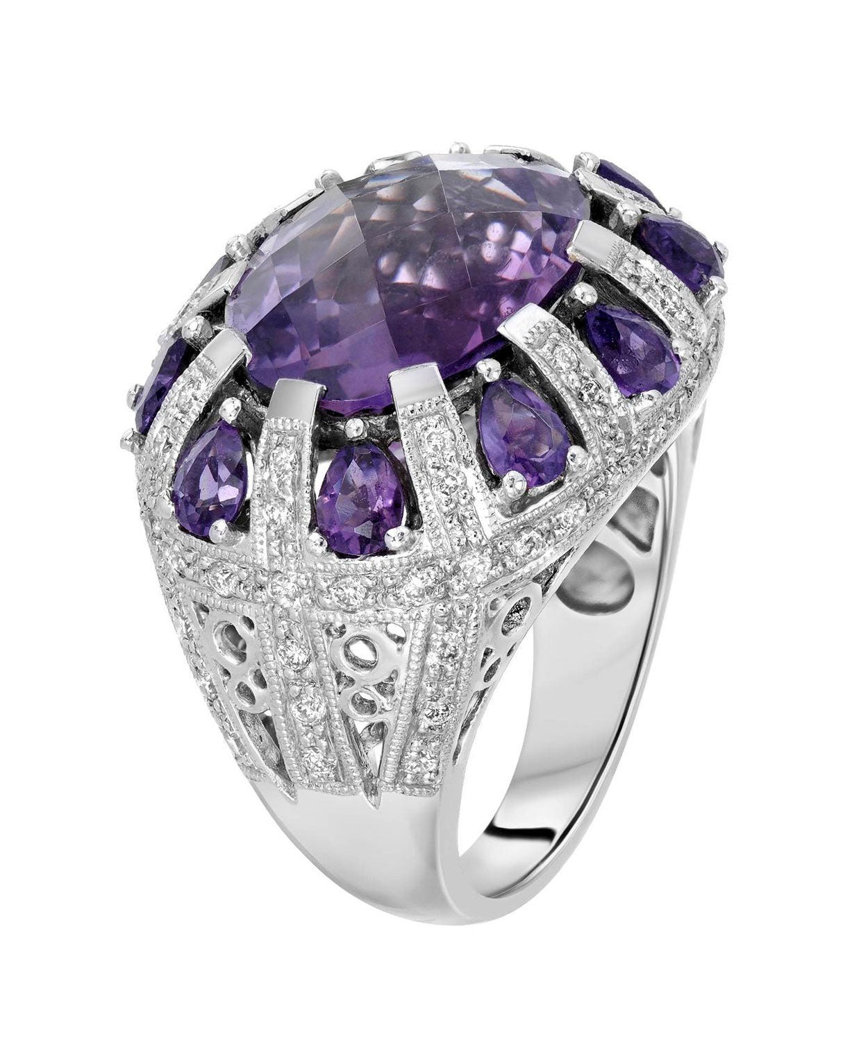 Glamour Toujours Collection 11.84 ctw Natural Amethyst and Diamond 18k Gold Bold Cocktail Ring View 2