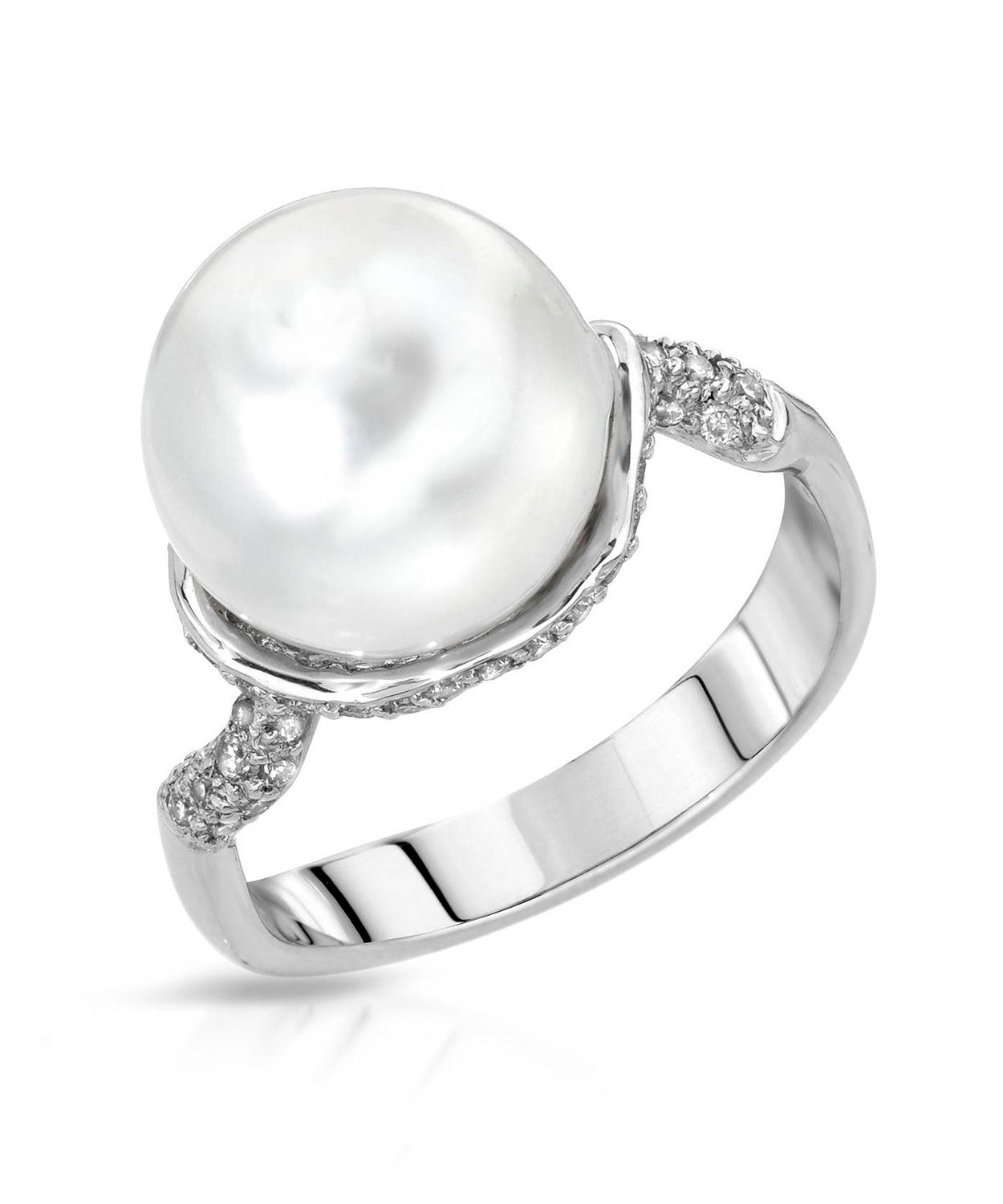 11.0 mm Natural Fine Freshwater Pearl and Diamond 14k Gold Elegant Ring View 1