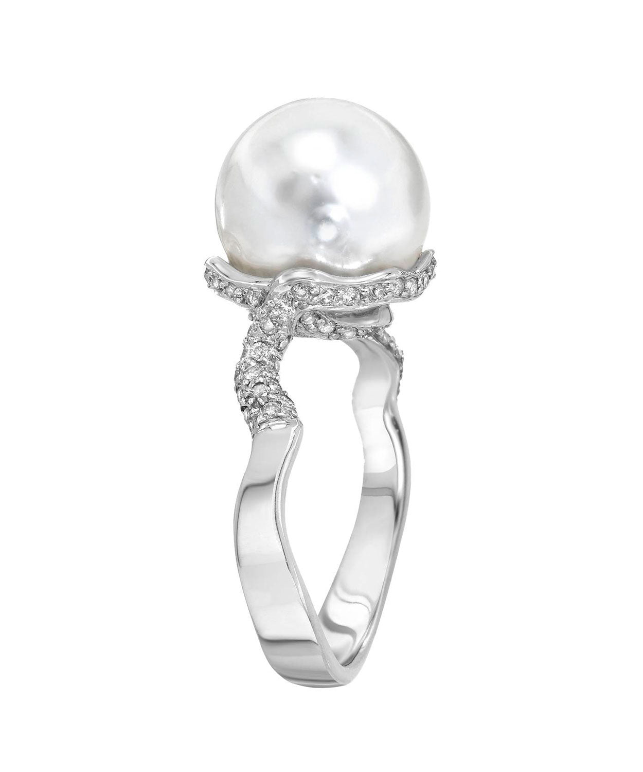 11.0 mm Natural Fine Freshwater Pearl and Diamond 14k Gold Elegant Ring View 2