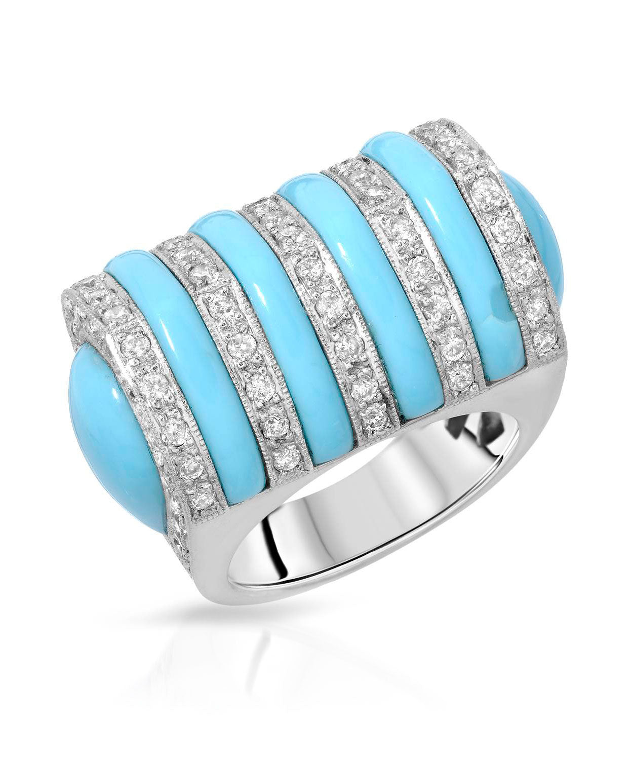 Glamour Toujours Collection 11.37 ctw Created Turquoise and Diamond 14k Gold Bold Cocktail Ring View 1