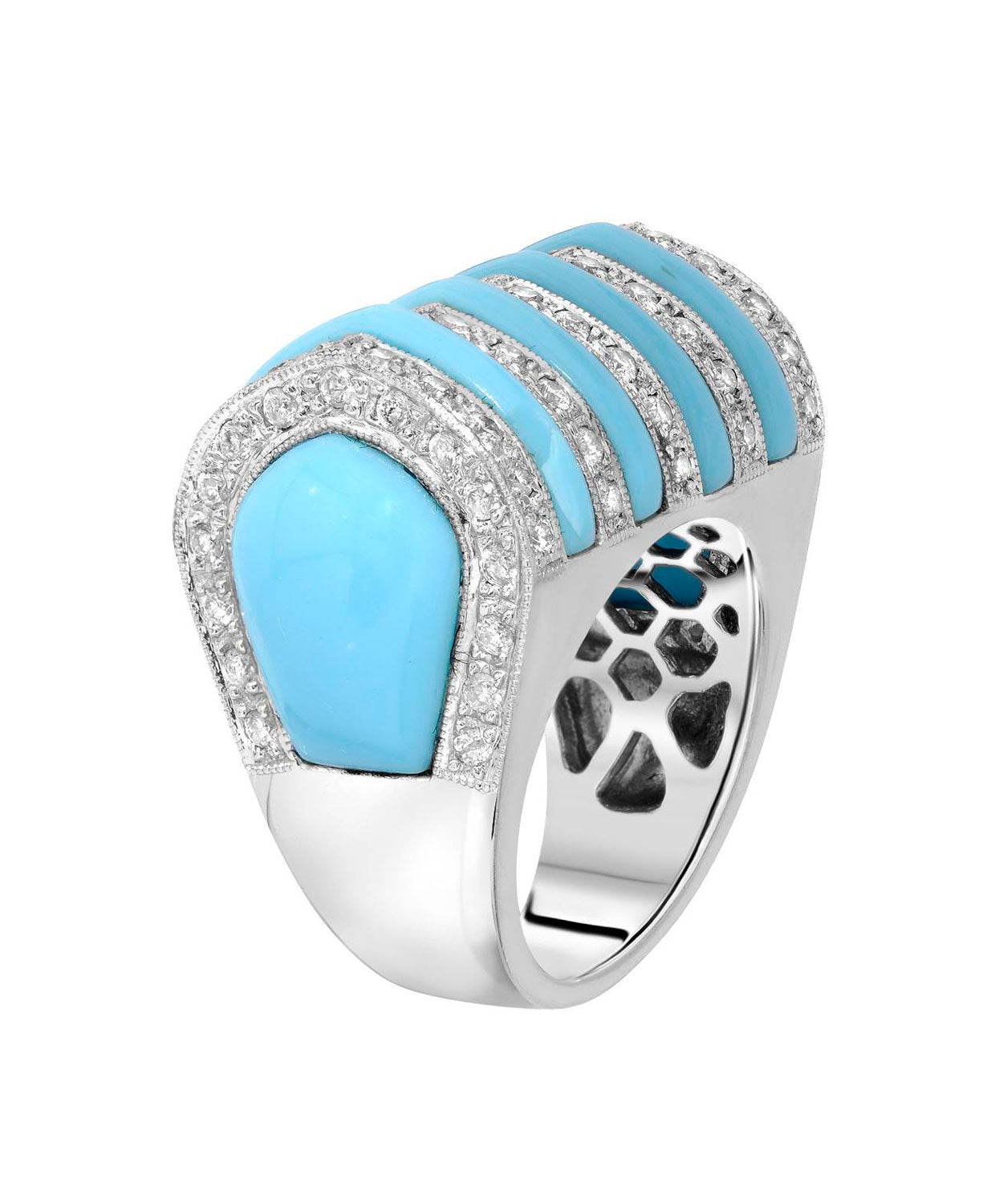 Glamour Toujours Collection 11.37 ctw Created Turquoise and Diamond 14k Gold Bold Cocktail Ring View 2