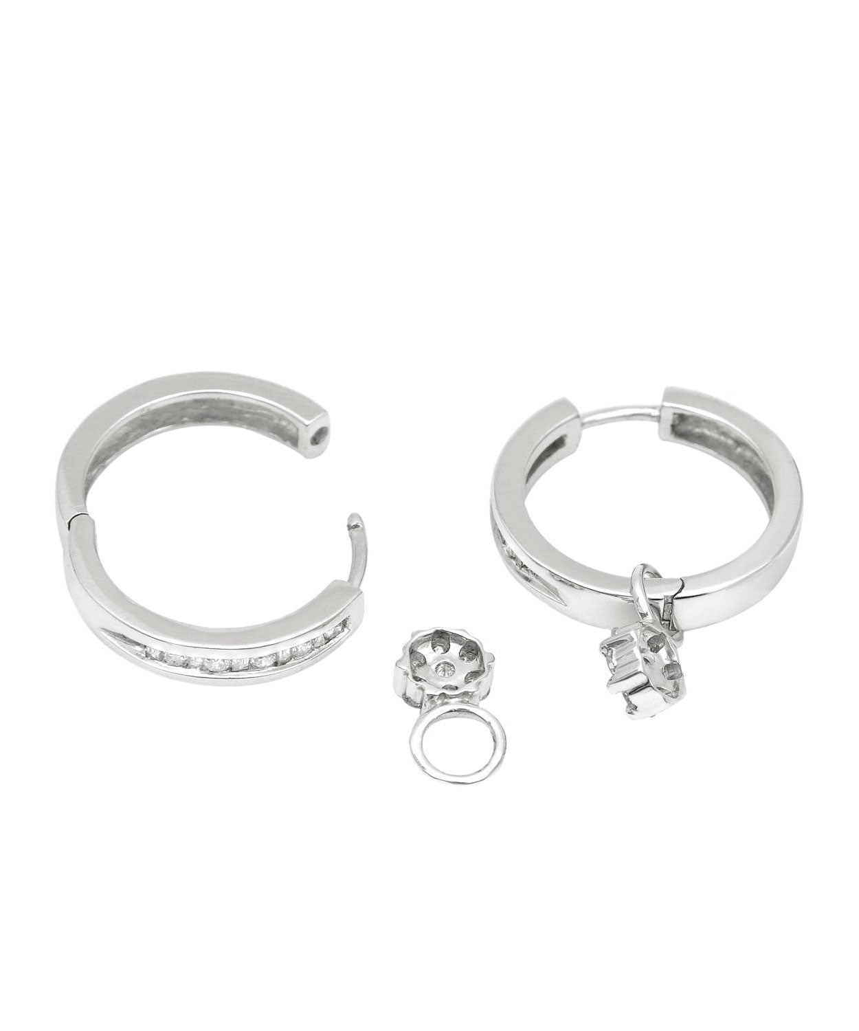 0.50 ctw Diamond 14k White Gold Hoop Earrings with Charm View 2