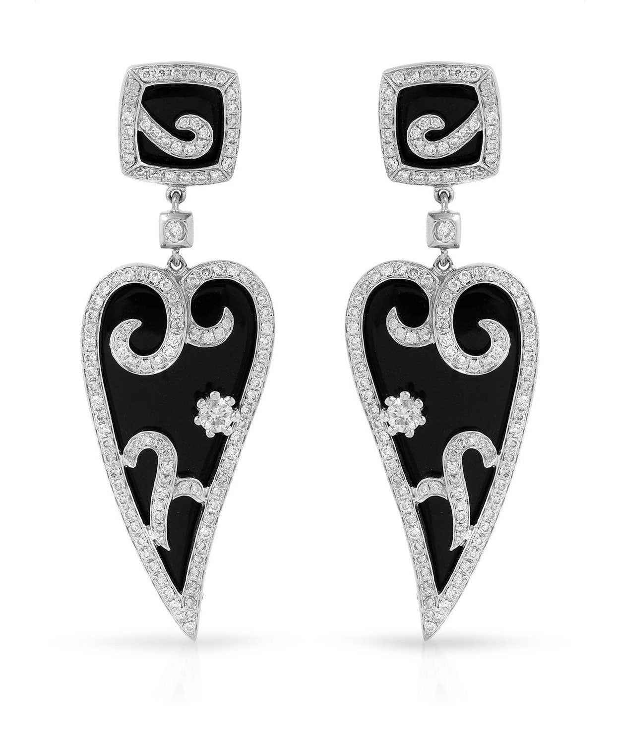 Black & White Collection 15.66 ctw Natural Onyx and Diamond 14k Gold Dangle Earrings View 1