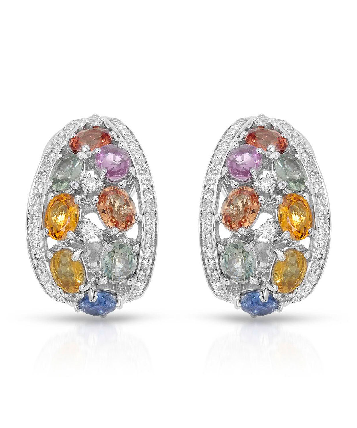 7.42 ctw Natural Multi-Color Sapphire and Diamond 14k Gold Cocktail Earrings View 1