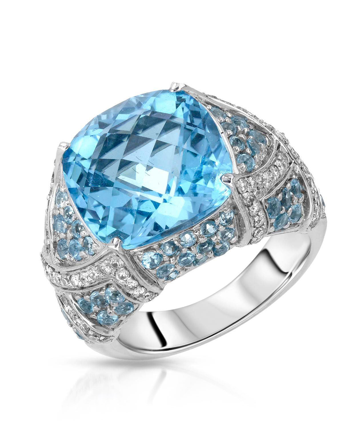 Allure Collection 14.52 ctw Natural Fine Swiss Blue Topaz and Diamond 14k Gold Bold Cocktail Ring View 1