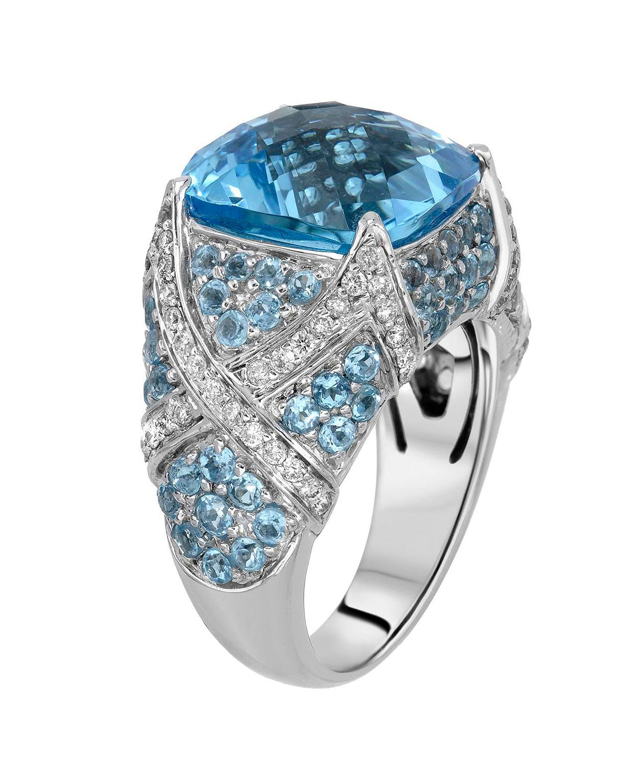 Allure Collection 14.52 ctw Natural Fine Swiss Blue Topaz and Diamond 14k Gold Bold Cocktail Ring View 2