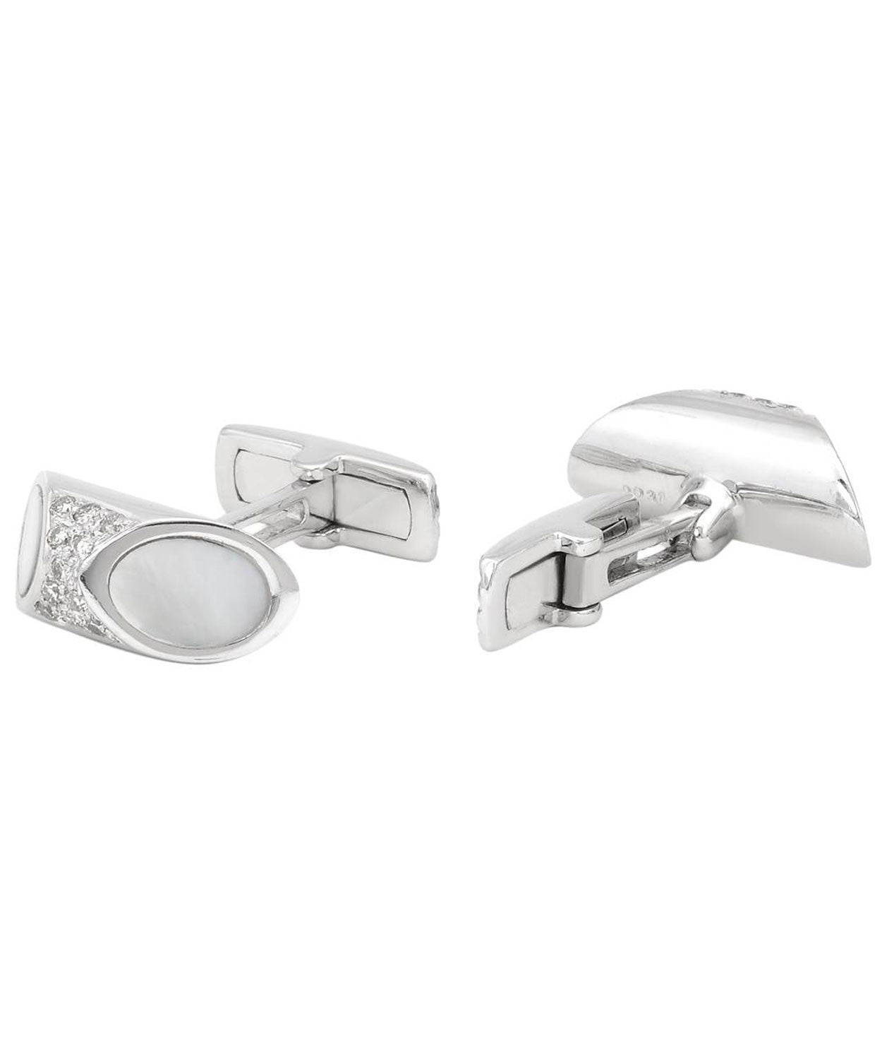 Dapper Man Collection 0.33 ctw Diamond 14k White Gold Classic Cuff Links - With Mother Of Pearl Inlay View 2