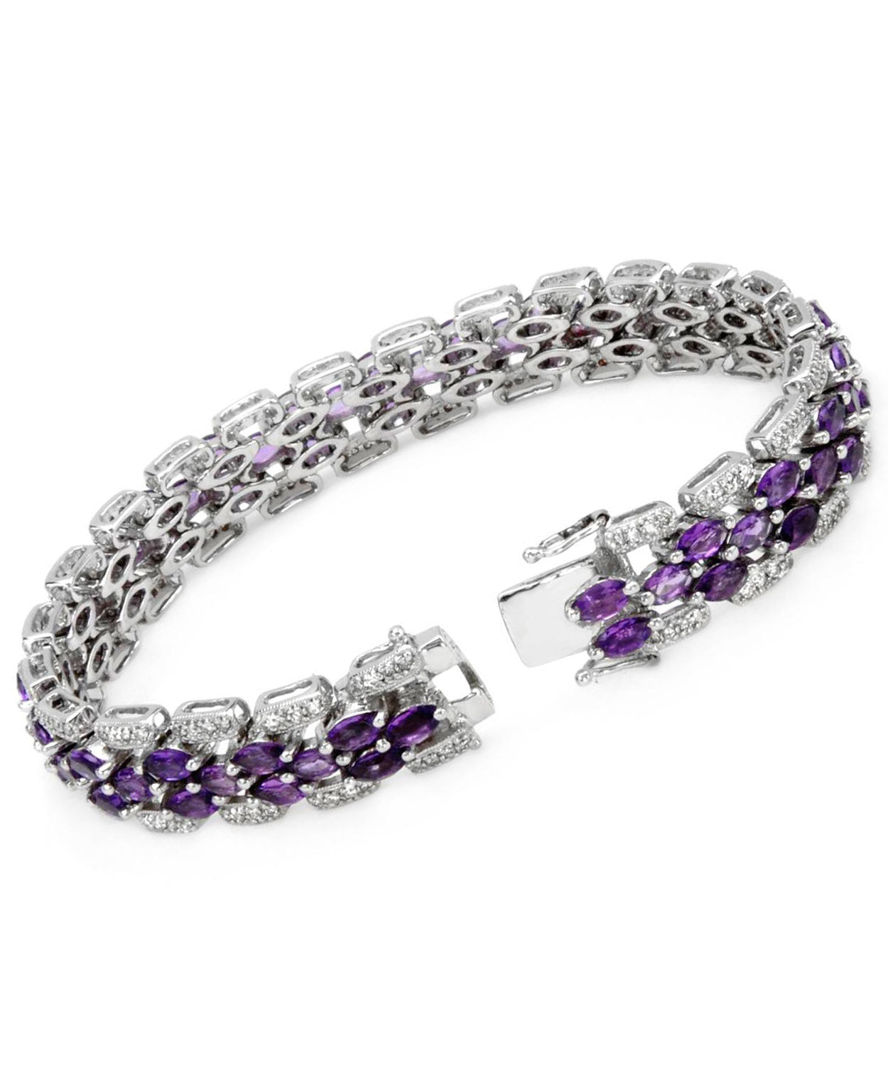 Allure Collection 9.94 ctw Natural Amethyst and Diamond 14k Gold Statement Link Bracelet View 2