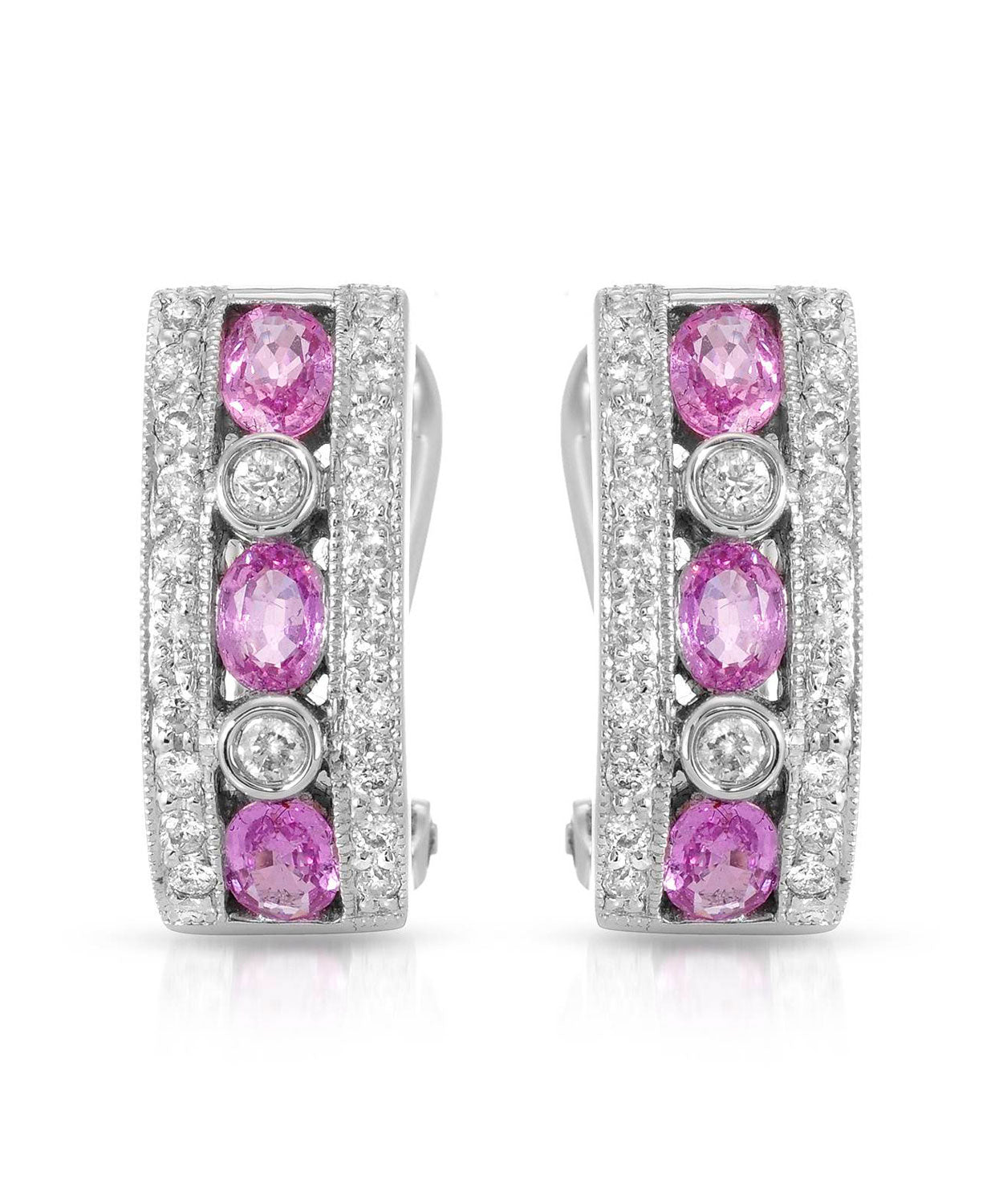 1.80 ctw Natural Pink Sapphire and Diamond 18k White Gold Elegant Earrings View 1