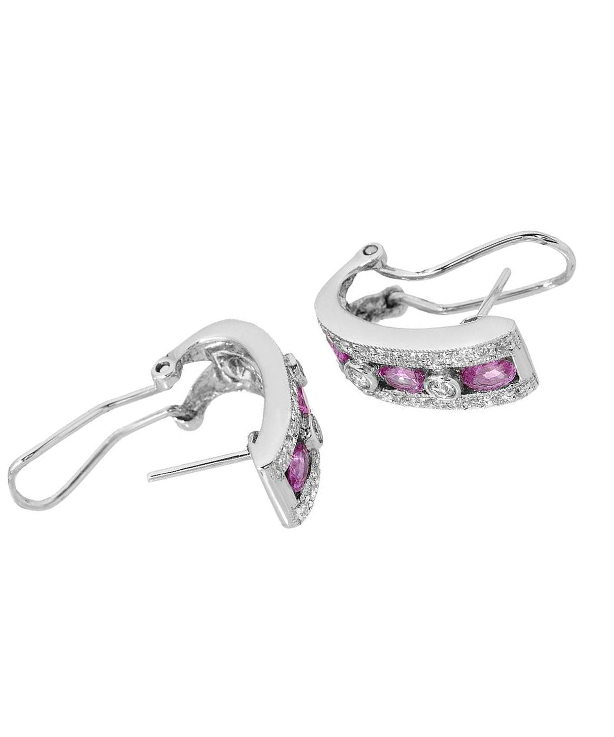 1.80 ctw Natural Pink Sapphire and Diamond 18k White Gold Elegant Earrings View 2