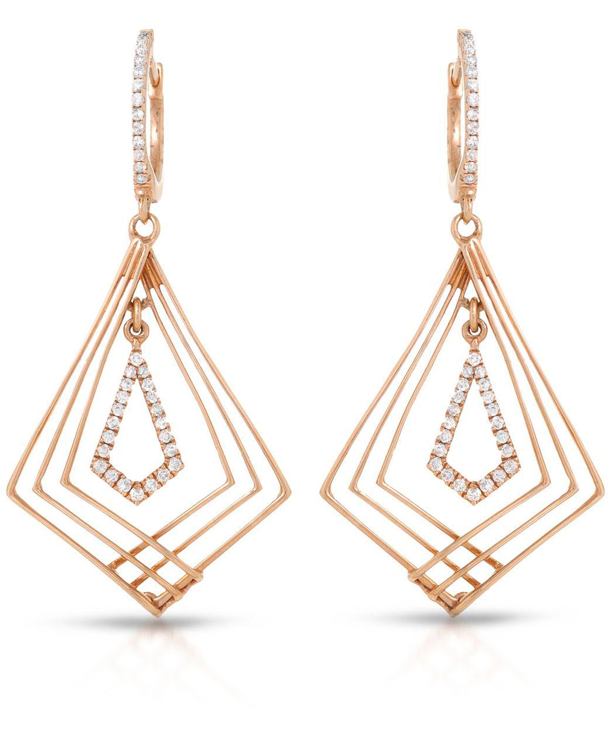 Glamour Collection 0.30 ctw Diamond 14k Rose Gold Contemporary Dangle Earrings View 1